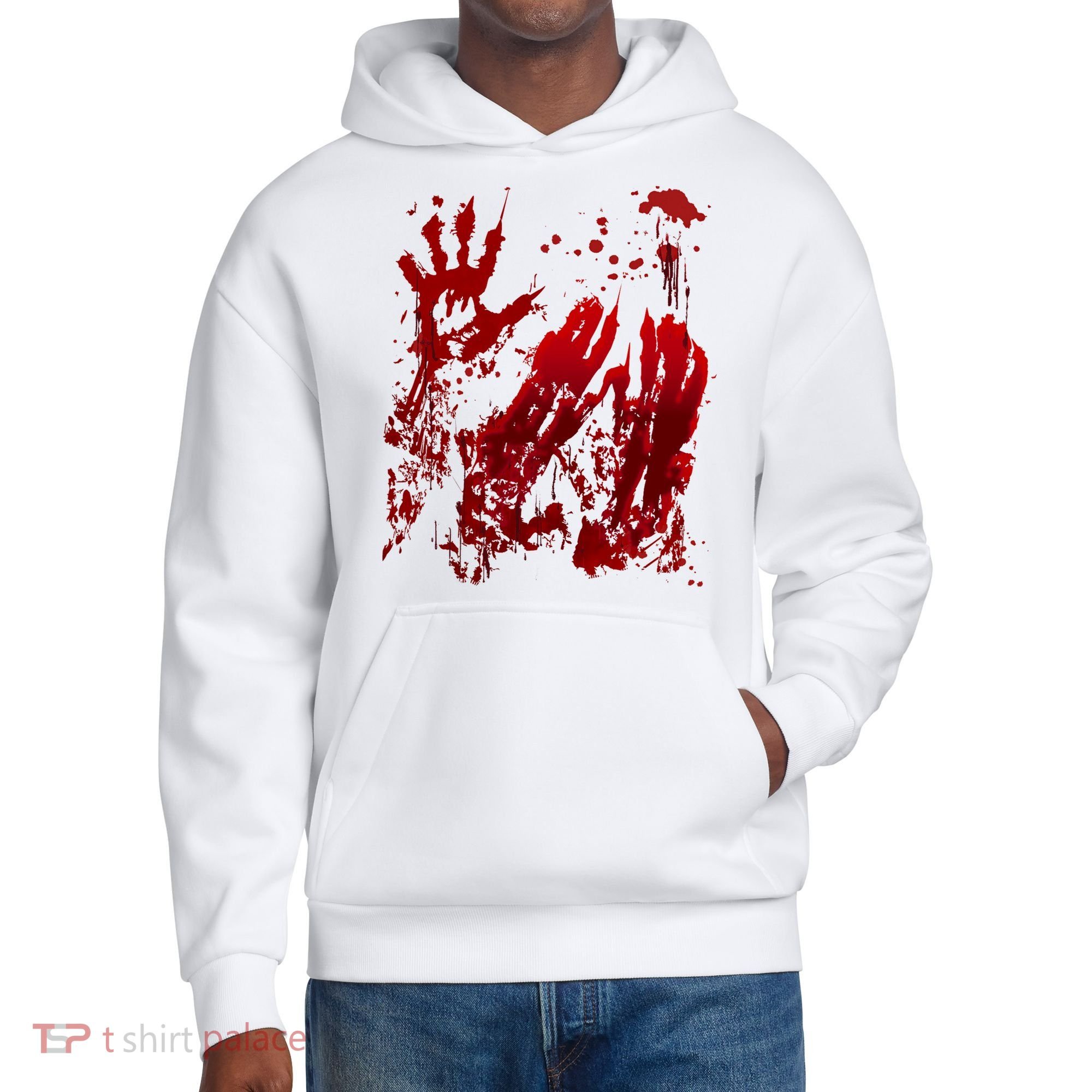 Bloody Handprint Red Hands Blood Splatter Zombie Outbreak District V.I.T. Heavyweight Hoodie