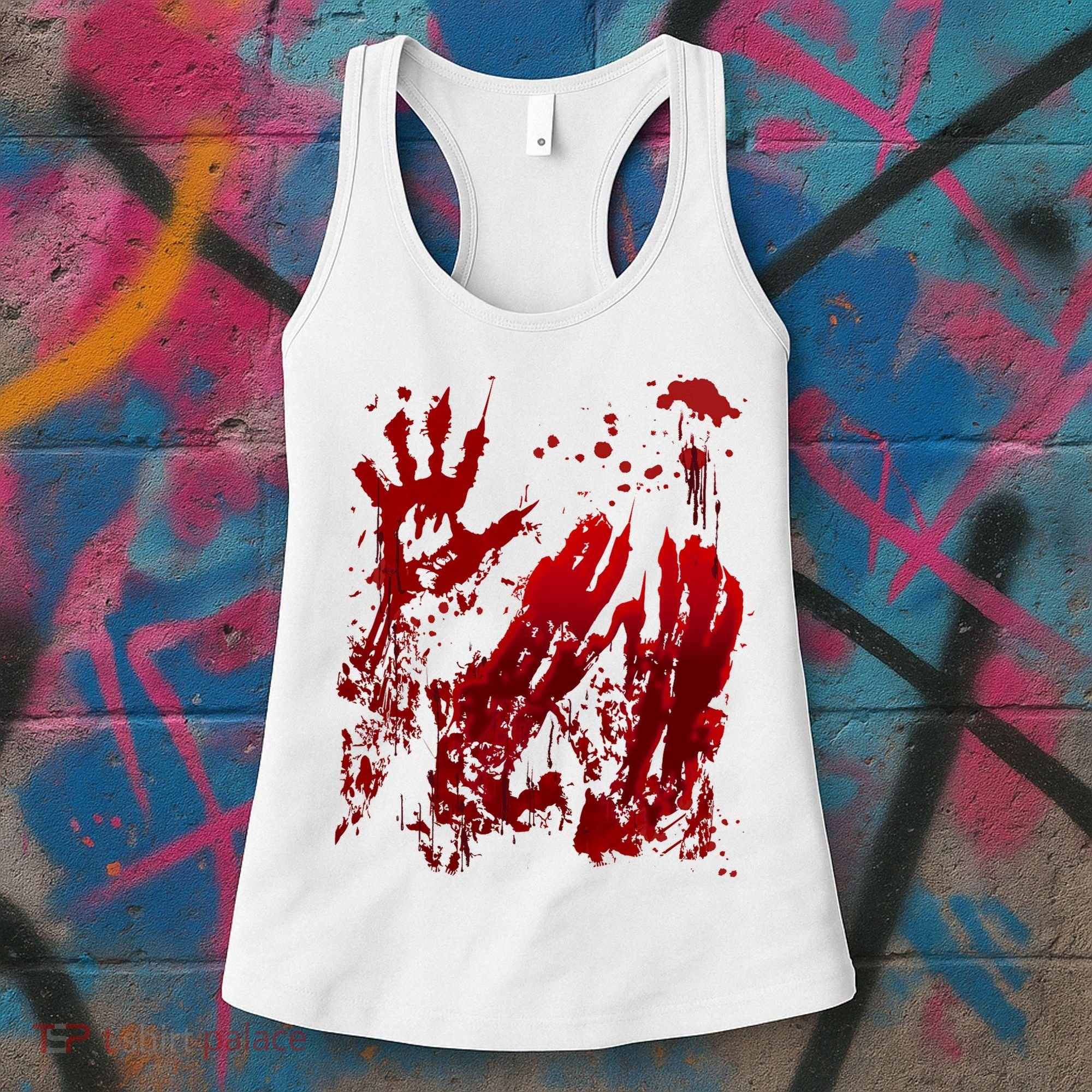 Bloody Handprint Red Hands Blood Splatter Zombie Outbreak Women's Tank Top