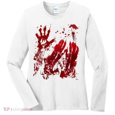 Bloody Handprint Red Hands Blood Splatter Zombie Outbreak Women's Long Sleeve Shirt