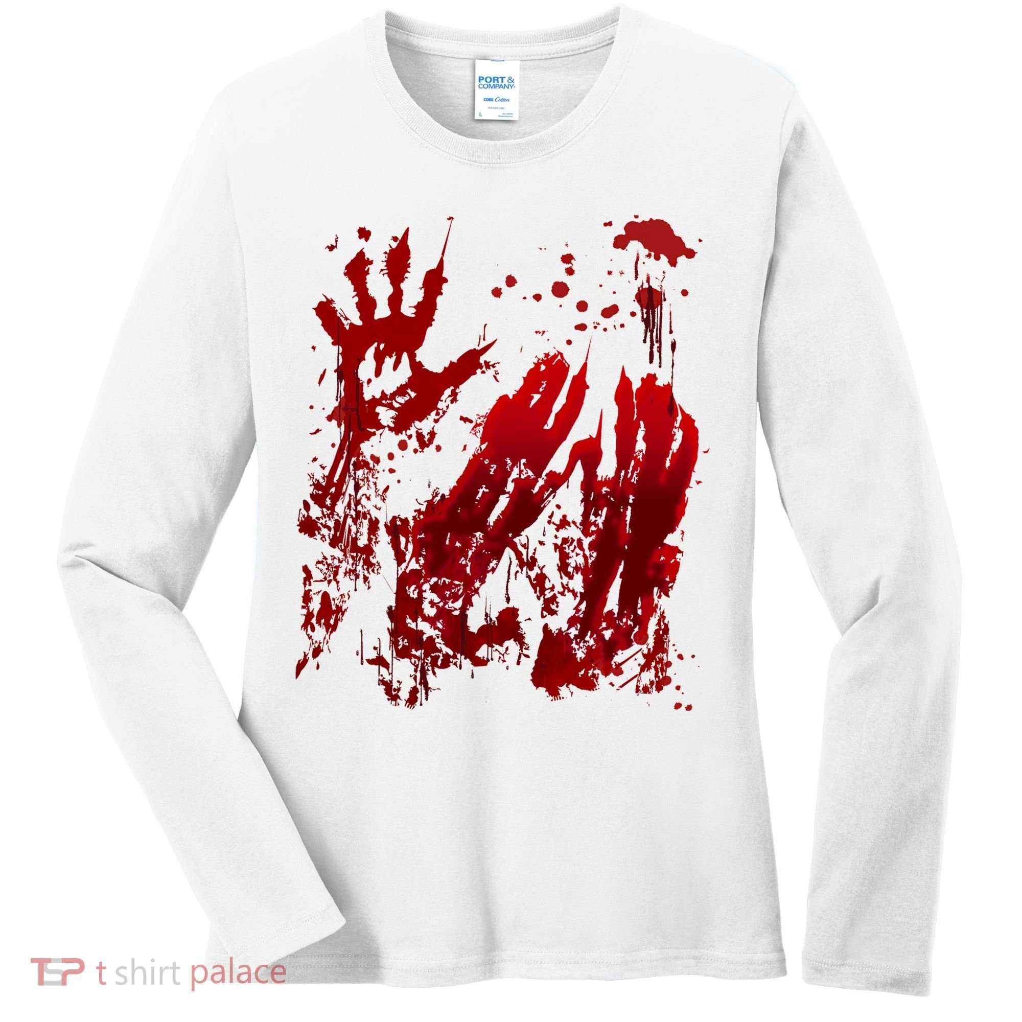 Bloody Handprint Red Hands Blood Splatter Zombie Outbreak Women's Long Sleeve Shirt