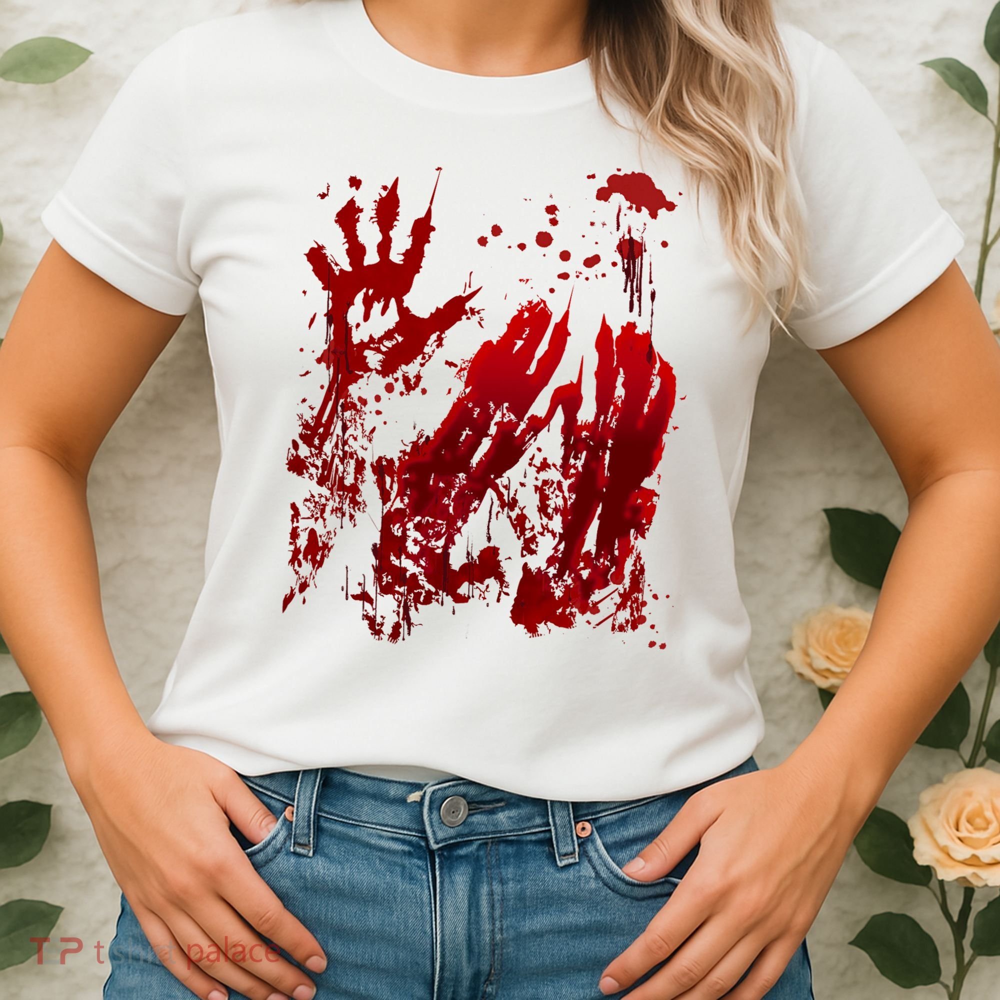 Bloody Handprint Red Hands Blood Splatter Zombie Outbreak Women's T-Shirt