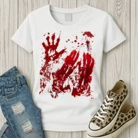 Bloody Handprint Red Hands Blood Splatter Zombie Outbreak Women's T-Shirt thumb 3