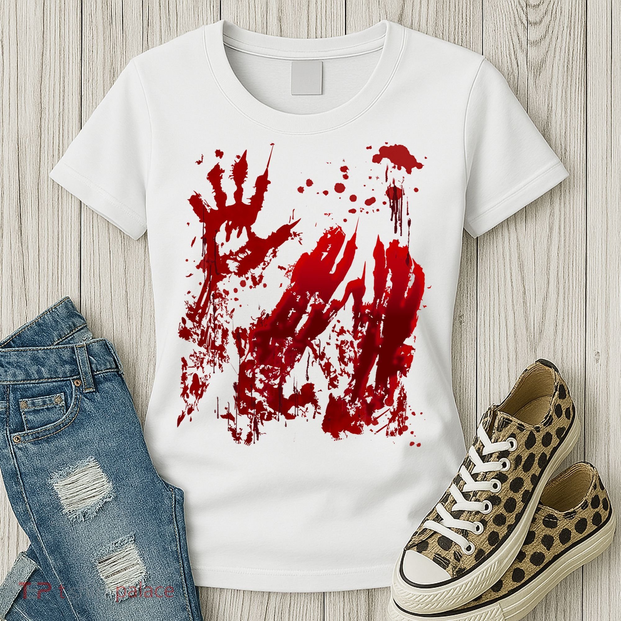 Bloody Handprint Red Hands Blood Splatter Zombie Outbreak Women's T-Shirt