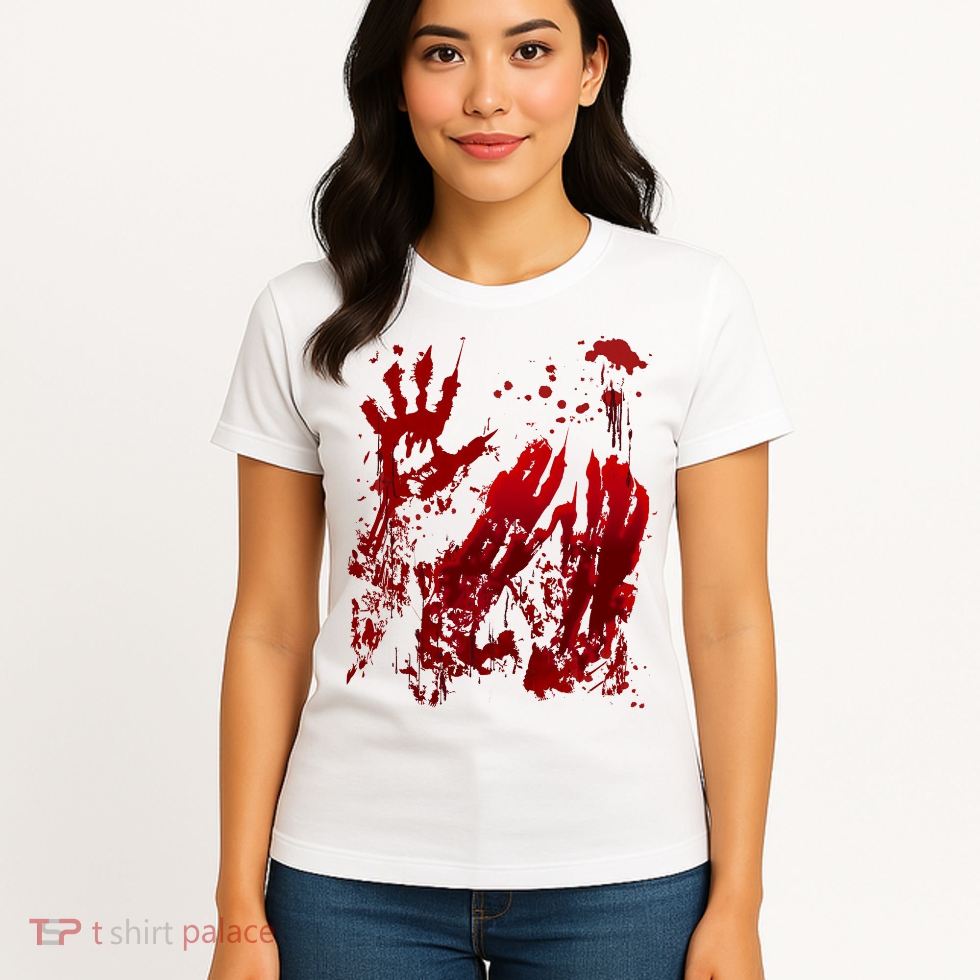 Bloody Handprint Red Hands Blood Splatter Zombie Outbreak Women's T-Shirt