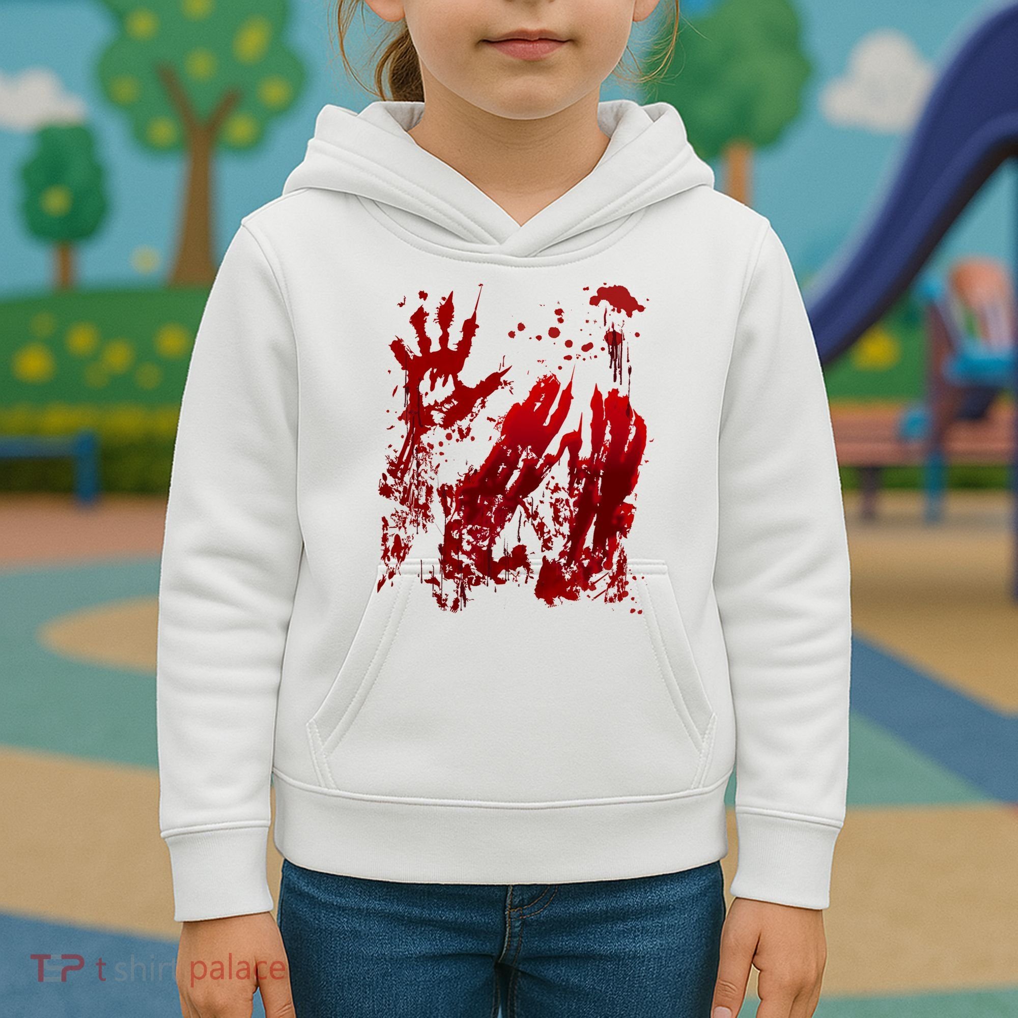 Bloody Handprint Red Hands Blood Splatter Zombie Outbreak Kids Hoodie