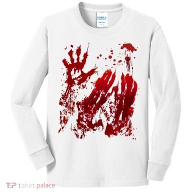Bloody Handprint Red Hands Blood Splatter Zombie Outbreak Kids Long Sleeve Shirt