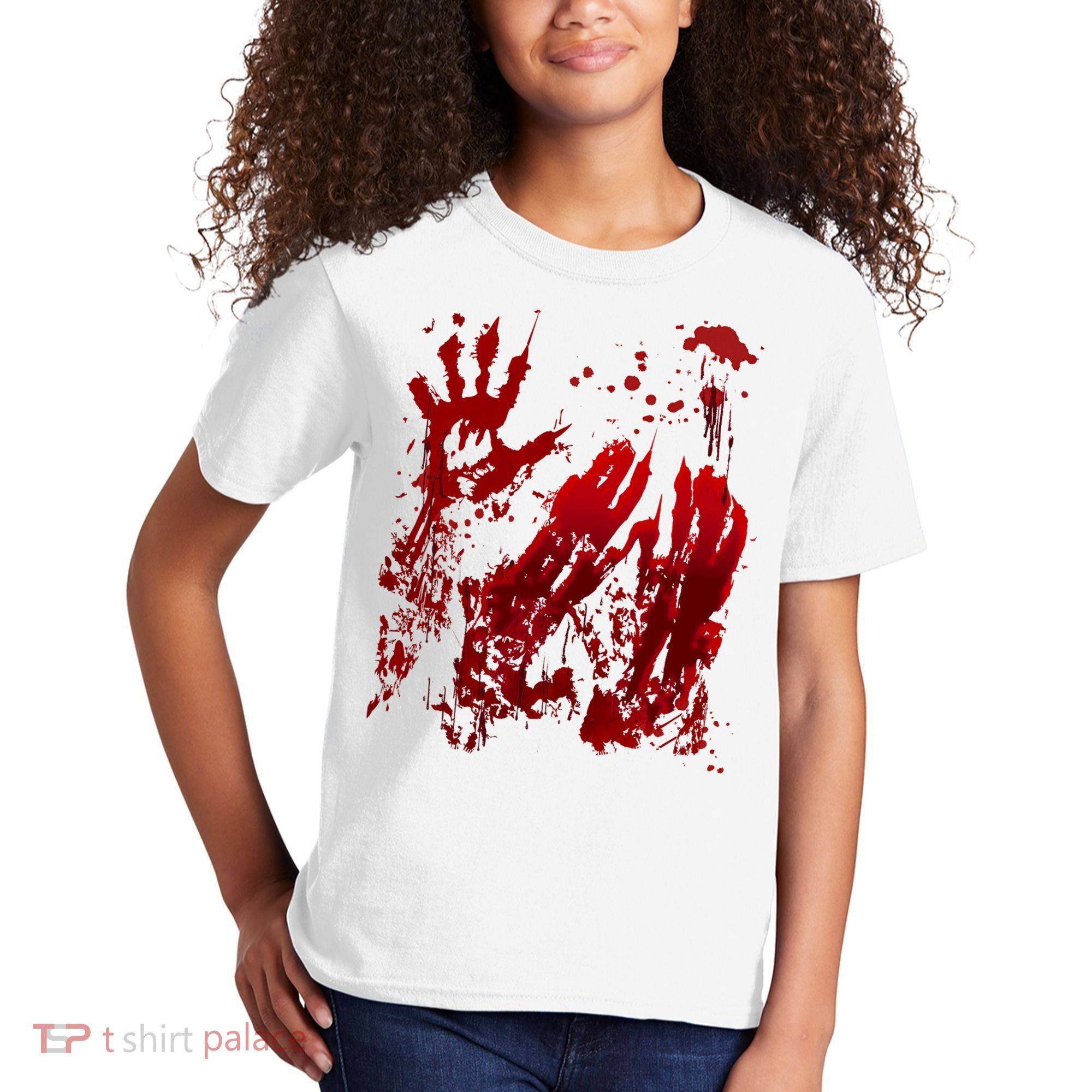 Bloody Handprint Red Hands Blood Splatter Zombie Outbreak Kids T-Shirt
