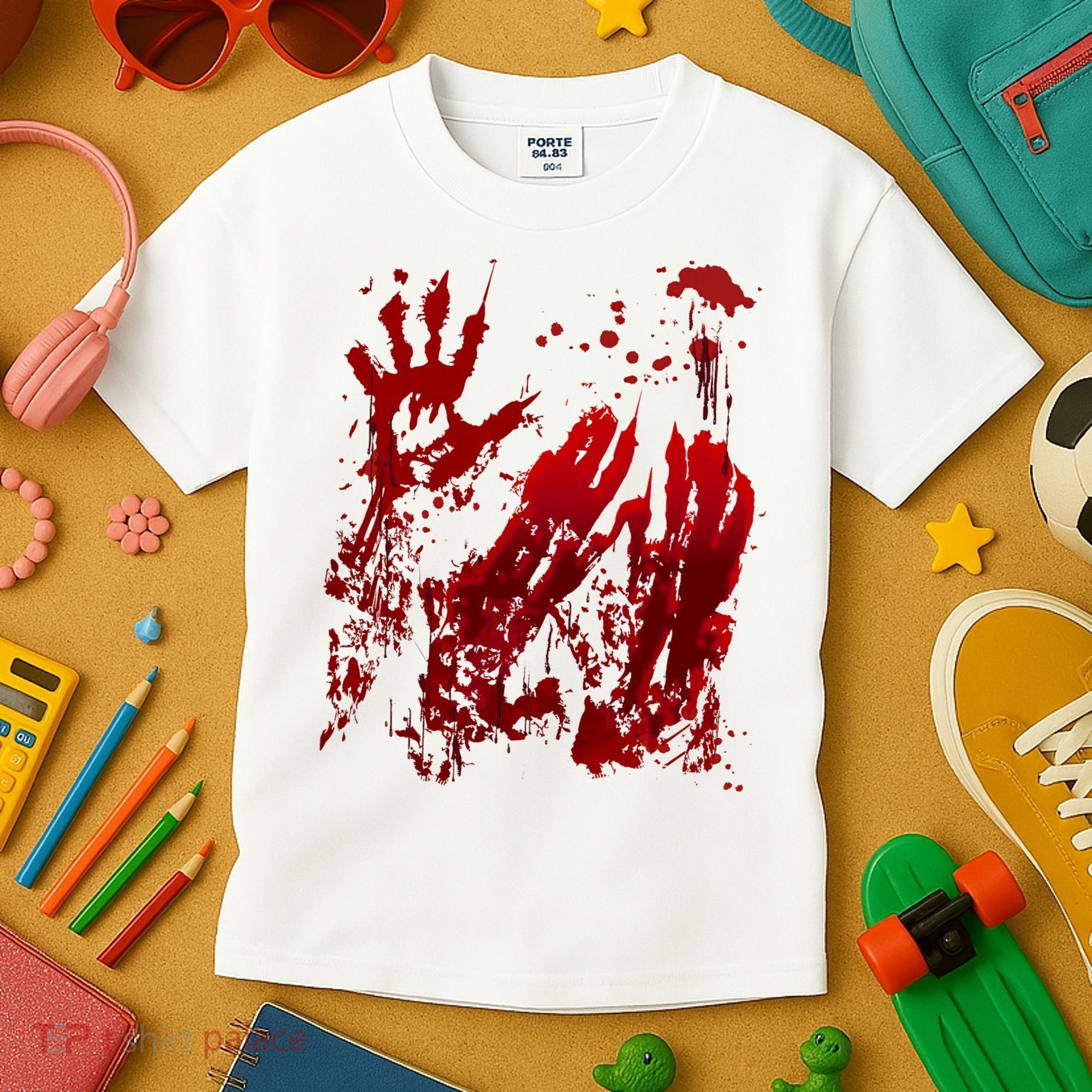 Bloody Handprint Red Hands Blood Splatter Zombie Outbreak Kids T-Shirt
