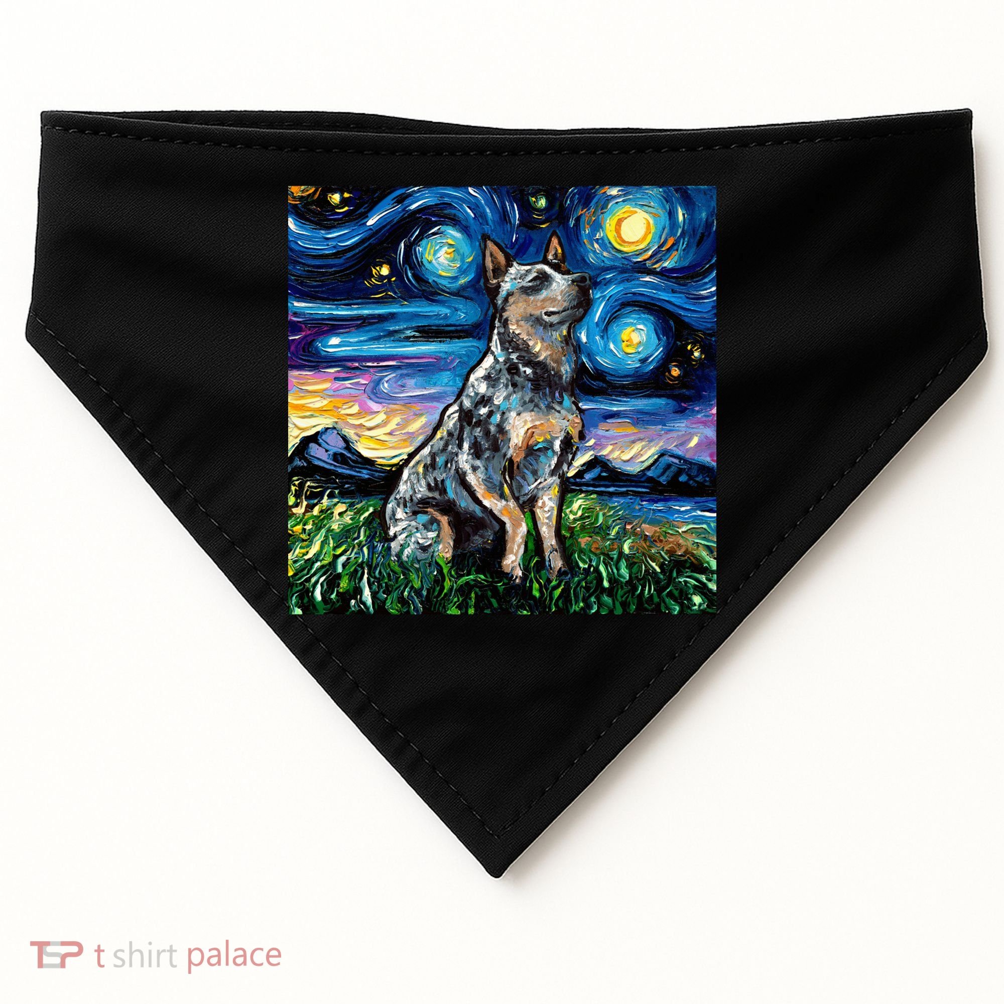 Blue Heeler Starry Night Australian Cattle Dog Art By Aja Cute Gift USA-Made Doggie Bandana