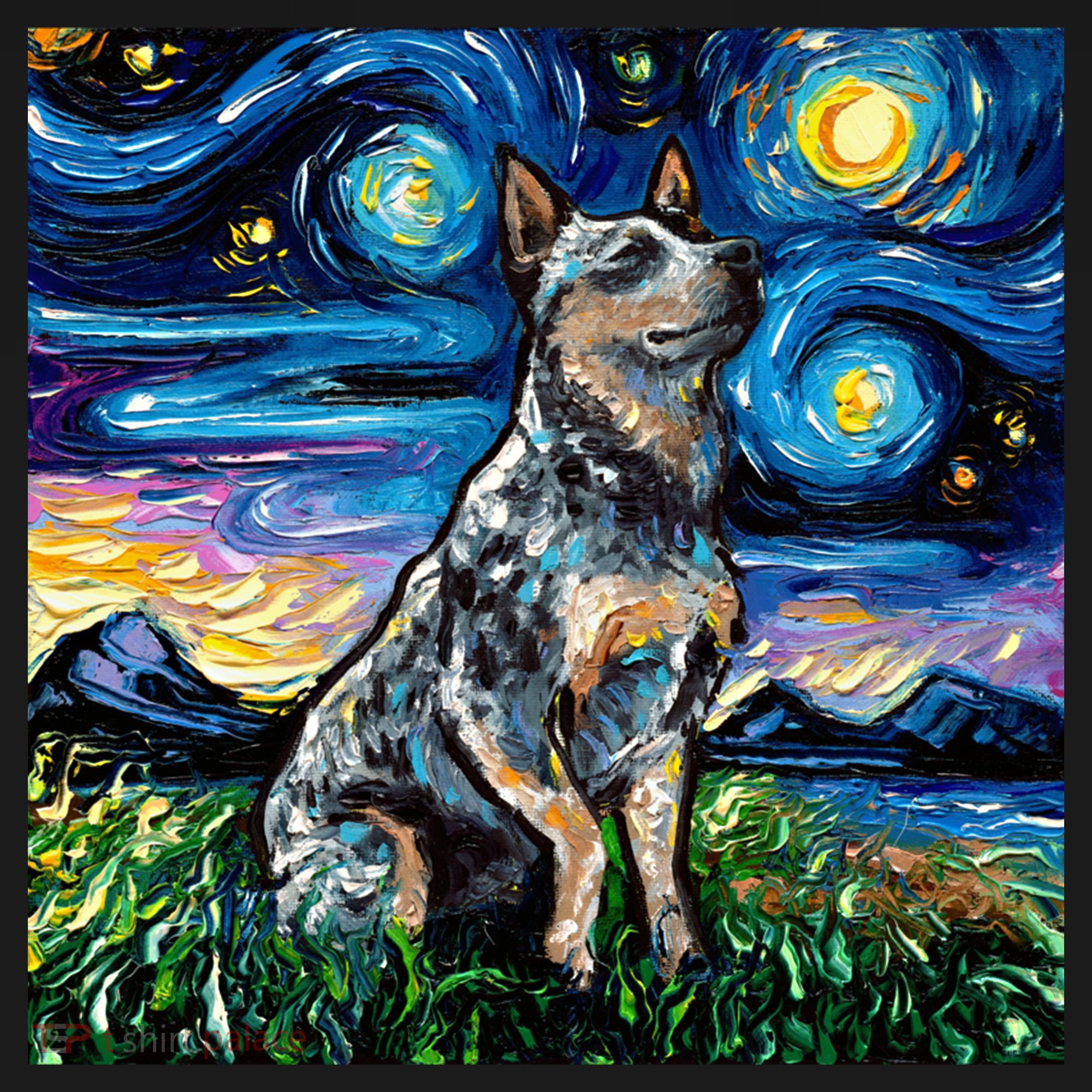 Blue Heeler Starry Night Australian Cattle Dog Art By Aja Cute Gift USA-Made Doggie Bandana