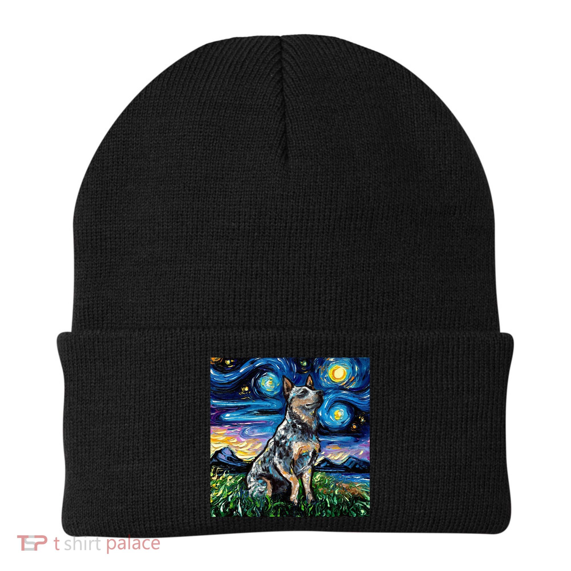 Blue Heeler Starry Night Australian Cattle Dog Art By Aja Cute Gift Beanie