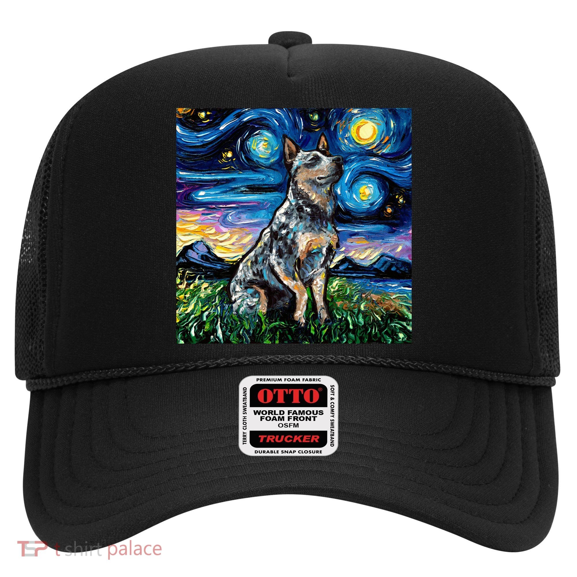 Blue Heeler Starry Night Australian Cattle Dog Art By Aja Cute Gift Hat