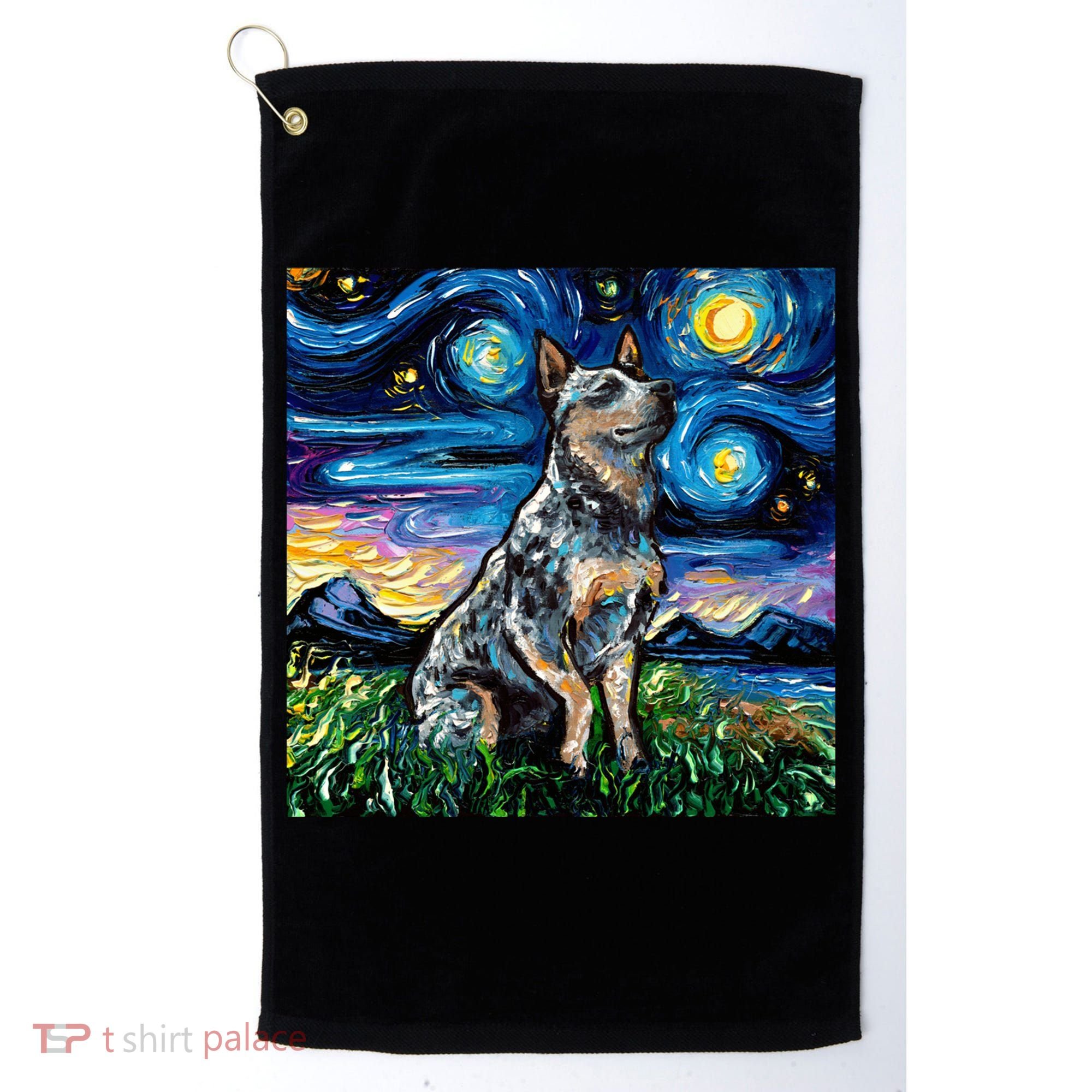 Blue Heeler Starry Night Australian Cattle Dog Art By Aja Cute Gift Golf Towel