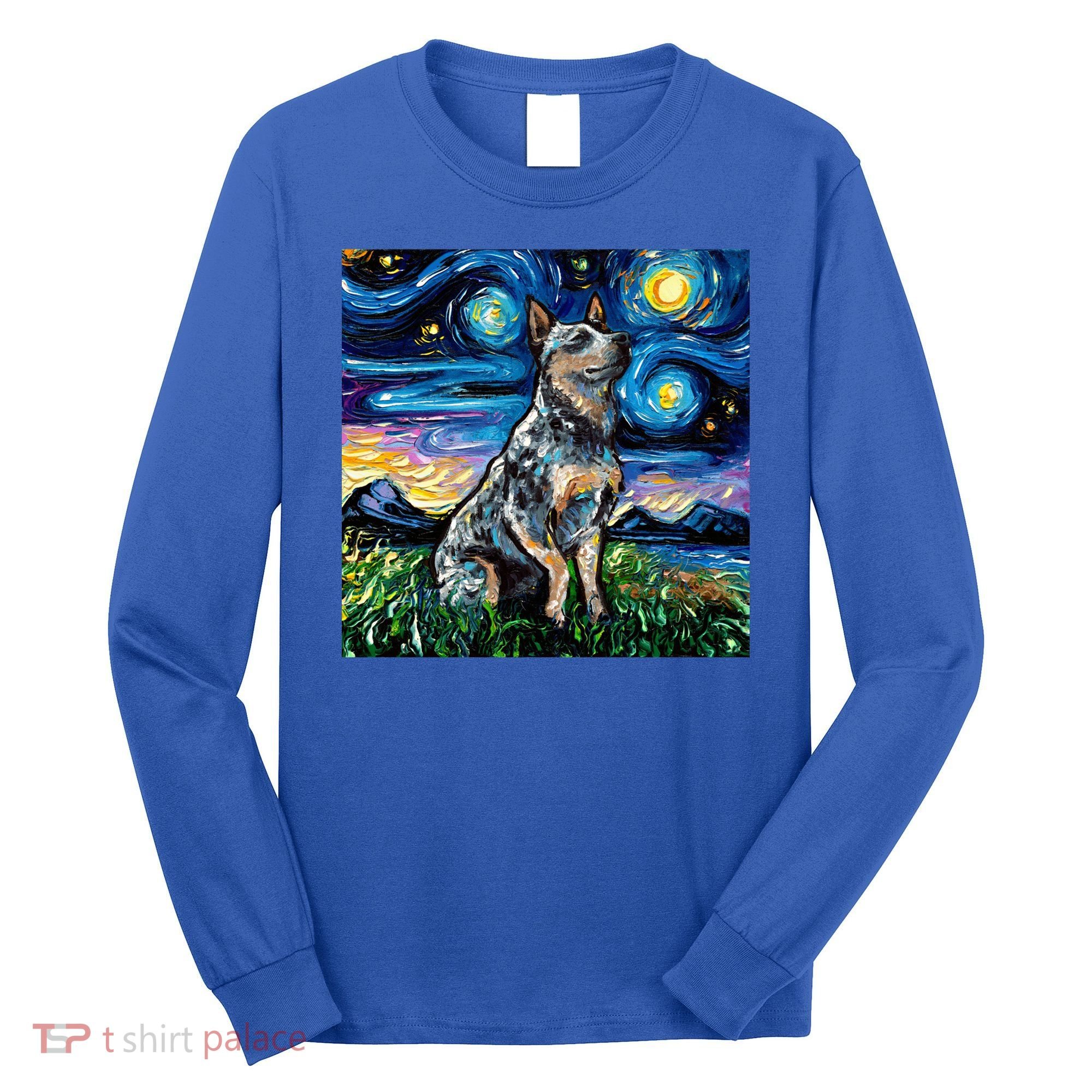 Blue Heeler Starry Night Australian Cattle Dog Art By Aja Cute Gift Long Sleeve Shirt