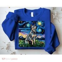 Blue Heeler Starry Night Australian Cattle Dog Art By Aja Cute Gift Sweatshirt thumb 2