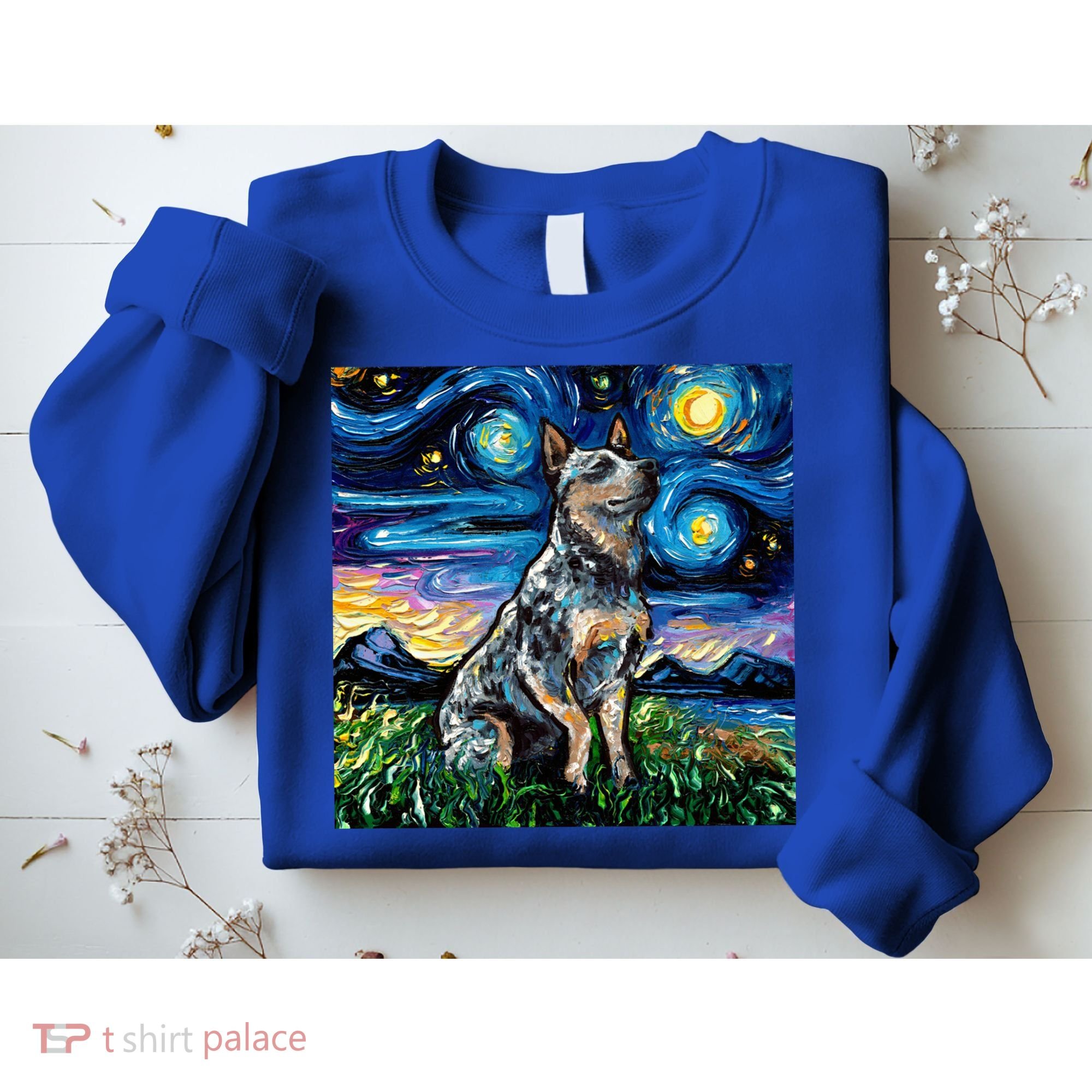 Blue Heeler Starry Night Australian Cattle Dog Art By Aja Cute Gift Sweatshirt