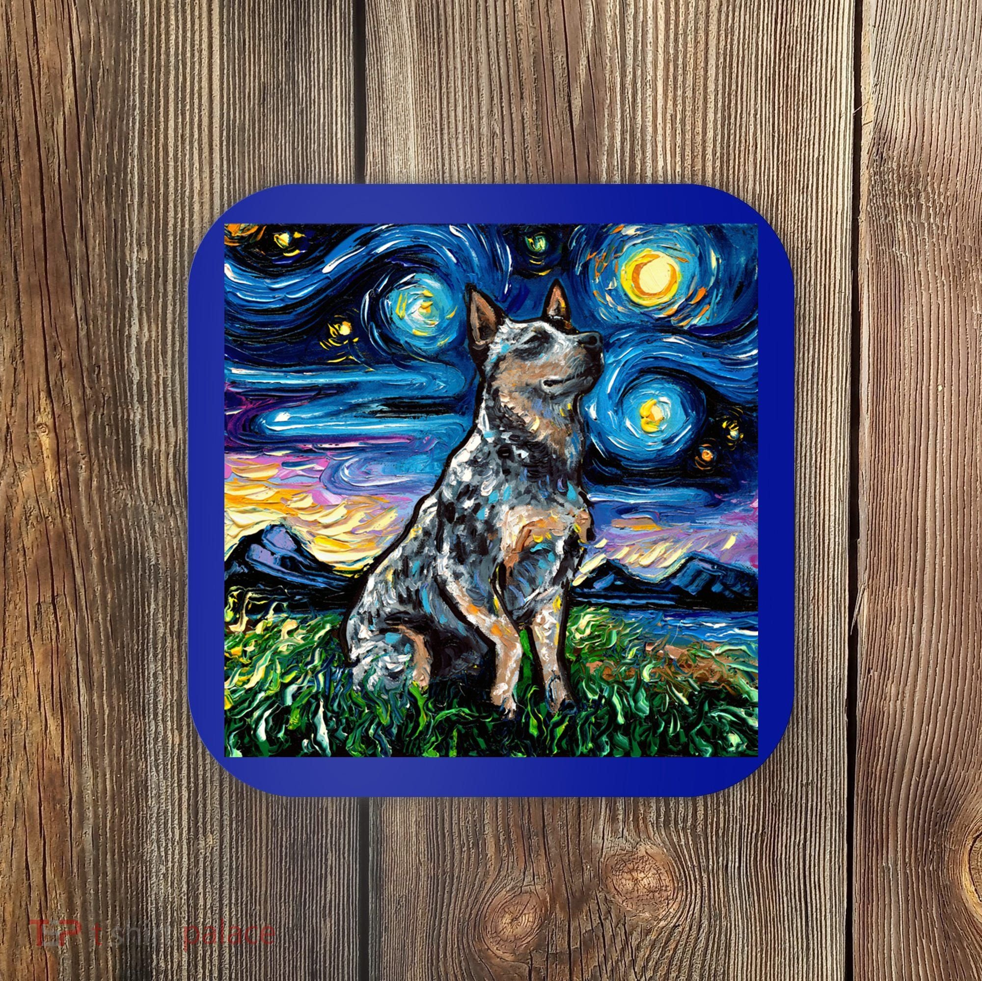 Blue Heeler Starry Night Australian Cattle Dog Art By Aja Cute Gift Coaster