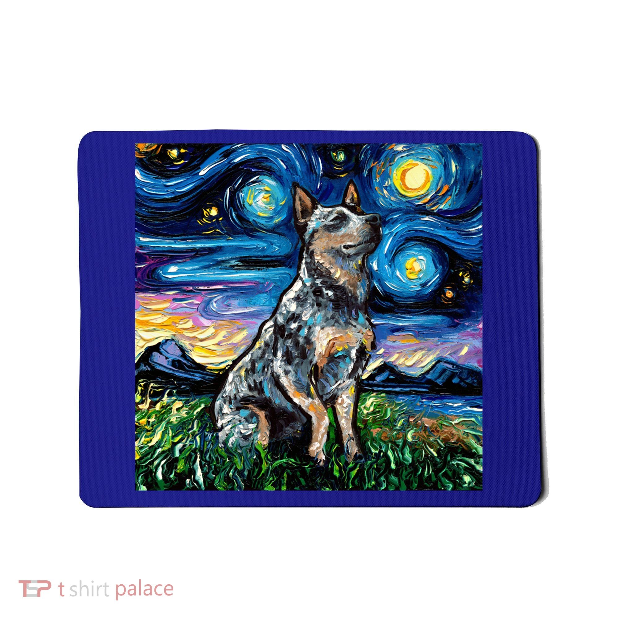 Blue Heeler Starry Night Australian Cattle Dog Art By Aja Cute Gift Mousepad