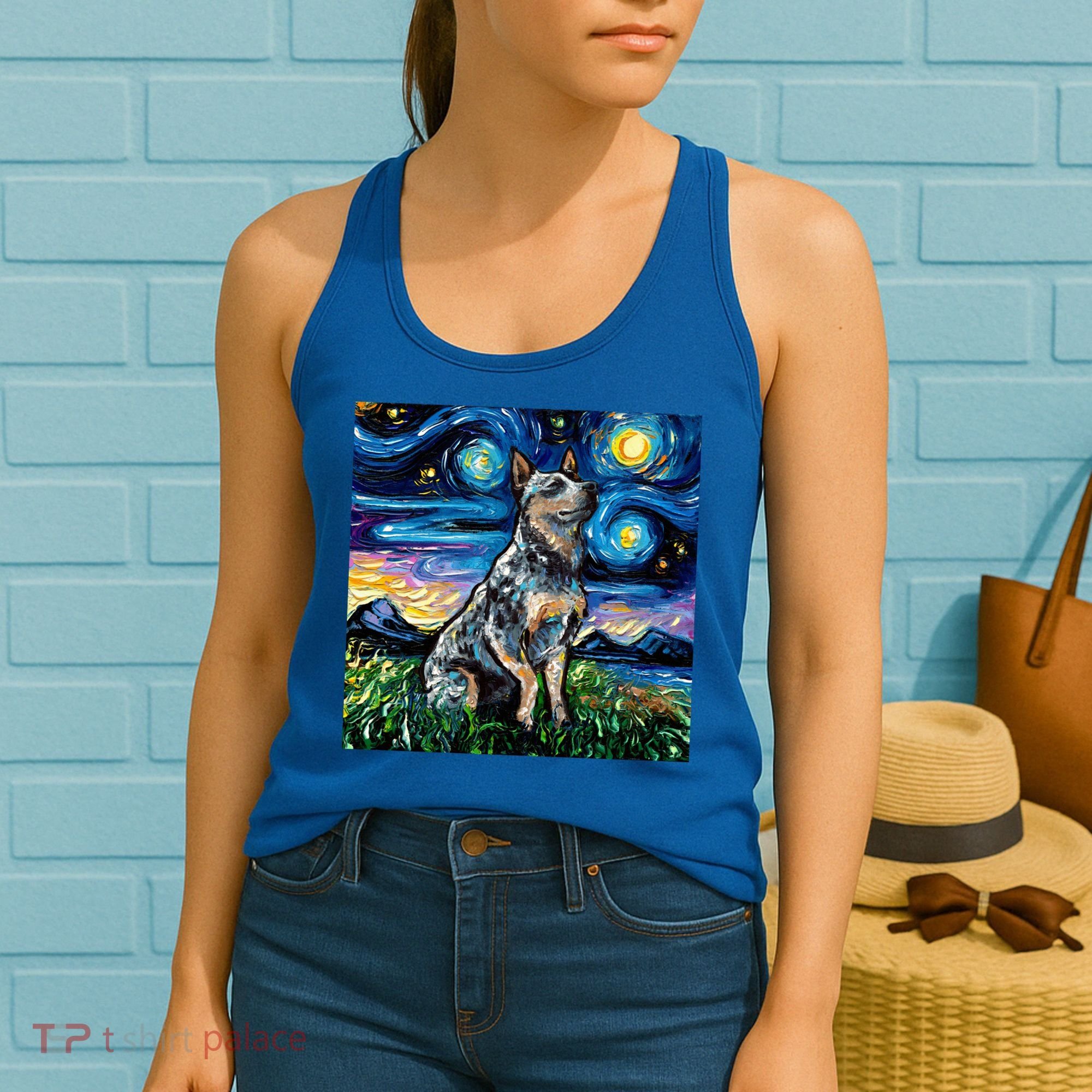 Blue Heeler Starry Night Australian Cattle Dog Art By Aja Cute Gift Women's Tank Top