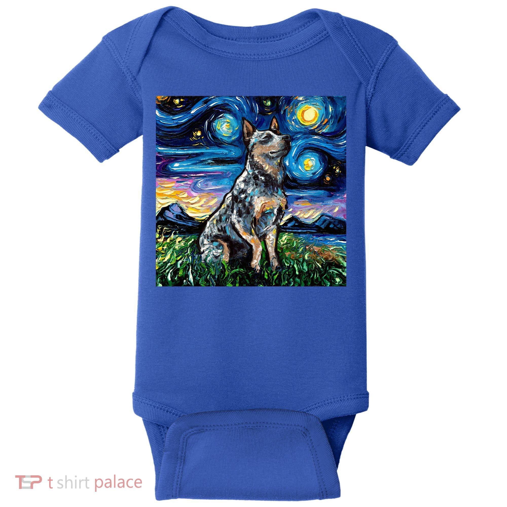 Blue Heeler Starry Night Australian Cattle Dog Art By Aja Cute Gift Baby Bodysuit