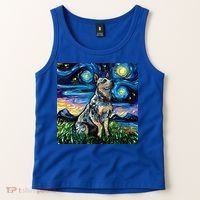 Blue Heeler Starry Night Australian Cattle Dog Art By Aja Cute Gift Tank Top thumb 2