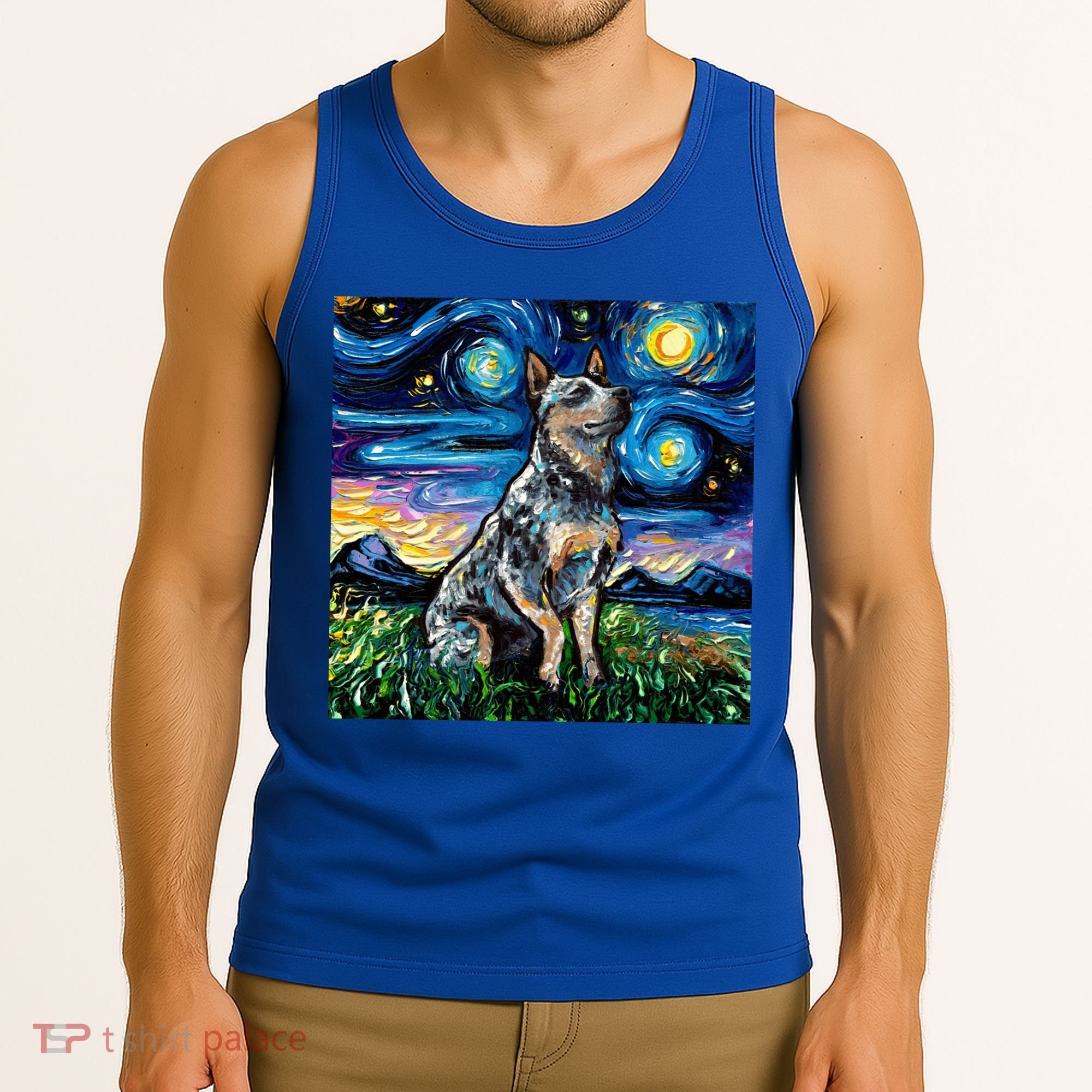 Blue Heeler Starry Night Australian Cattle Dog Art By Aja Cute Gift Tank Top