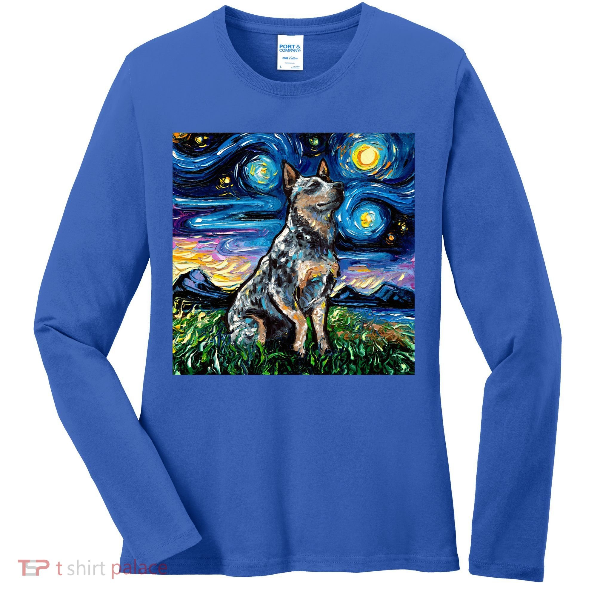 Blue Heeler Starry Night Australian Cattle Dog Art By Aja Cute Gift Women's Long Sleeve Shirt