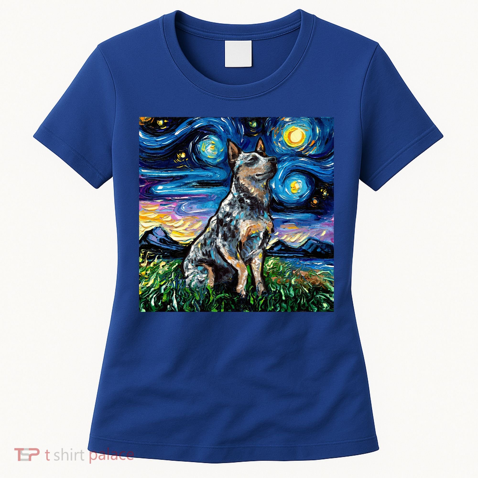 Blue Heeler Starry Night Australian Cattle Dog Art By Aja Cute Gift Women's T-Shirt