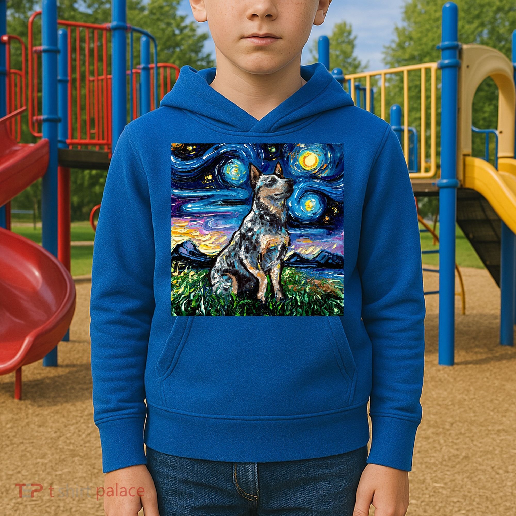 Blue Heeler Starry Night Australian Cattle Dog Art By Aja Cute Gift Kids Hoodie