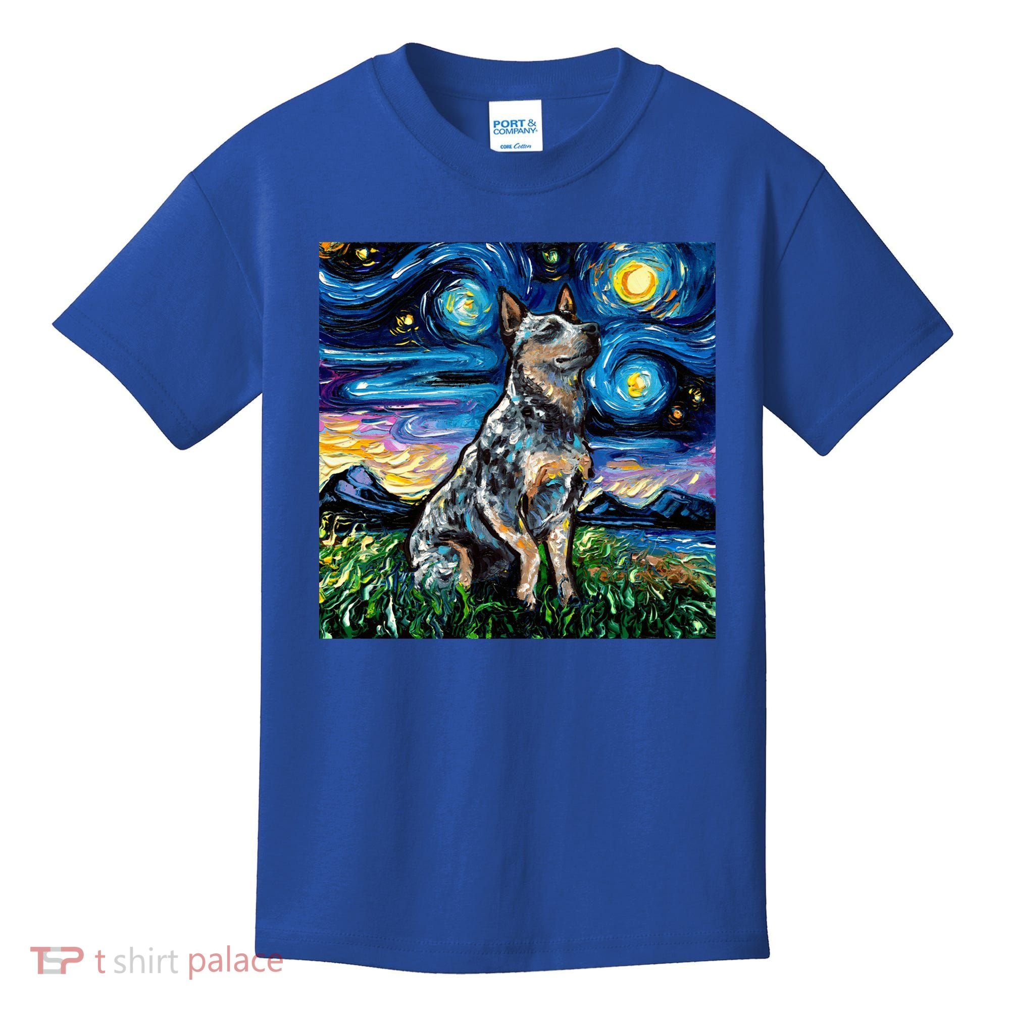 Blue Heeler Starry Night Australian Cattle Dog Art By Aja Cute Gift Kids T-Shirt