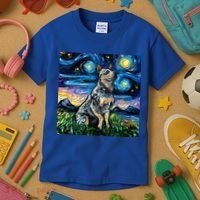 Blue Heeler Starry Night Australian Cattle Dog Art By Aja Cute Gift Kids T-Shirt thumb 3