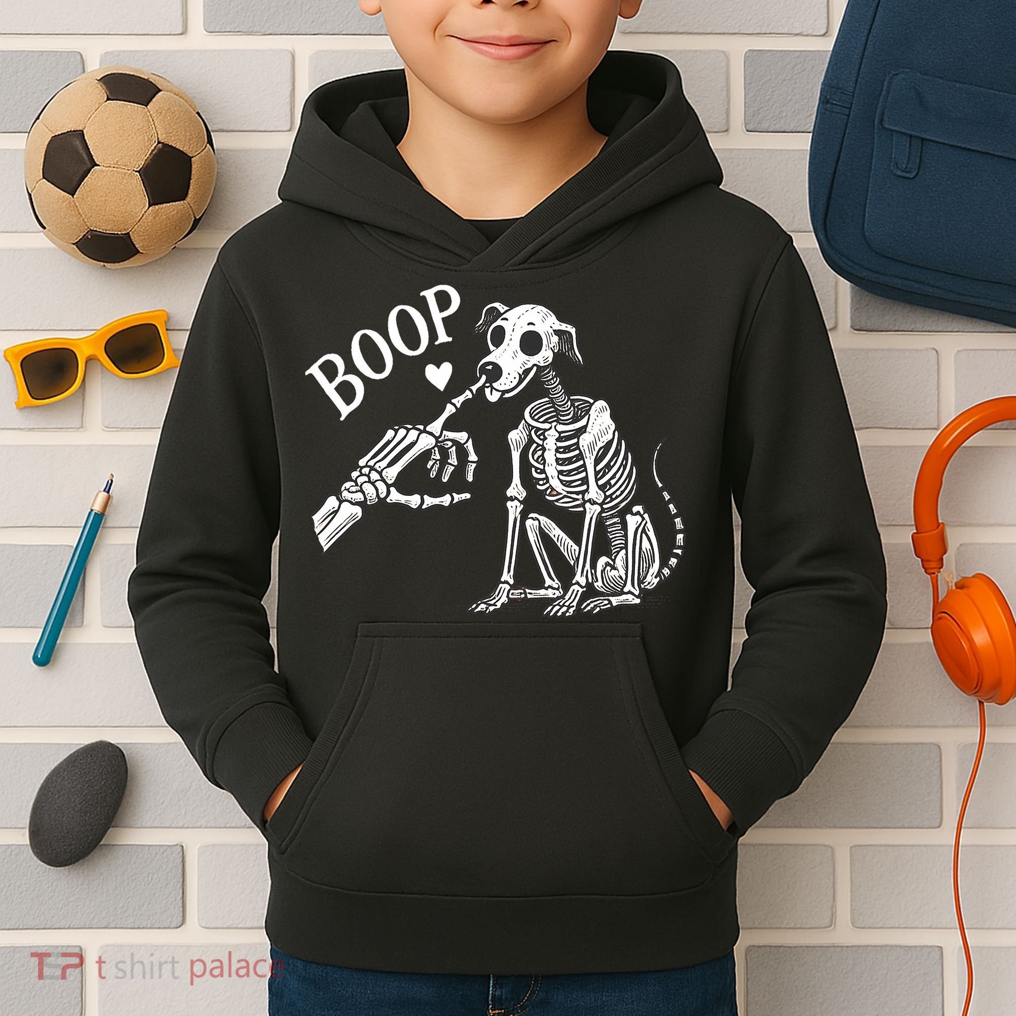 Boop Hand Skeleton And Dog Kids Hoodie