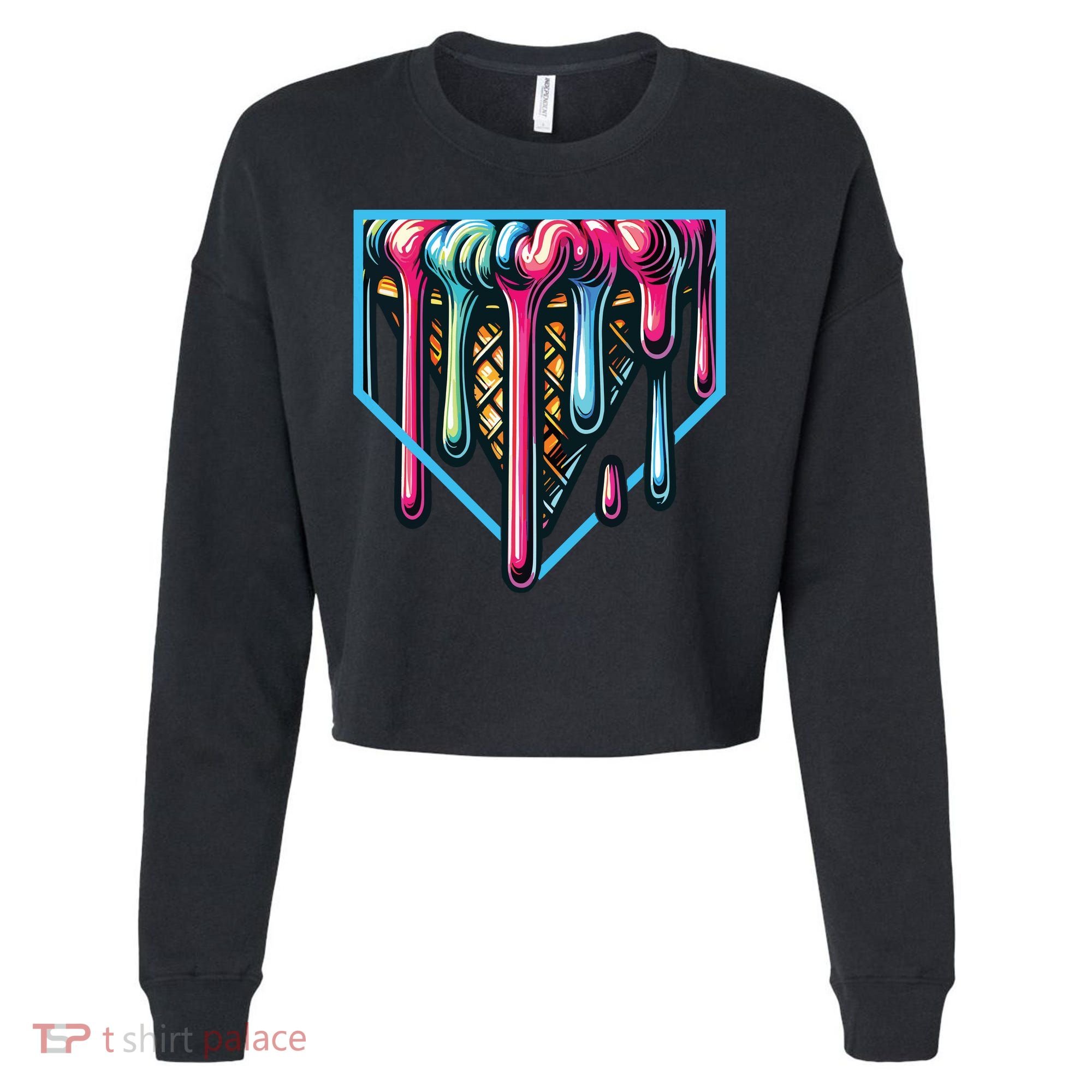 Baseball Home Social Club For Boy Ice Cream Drip Cropped Pullover Crew