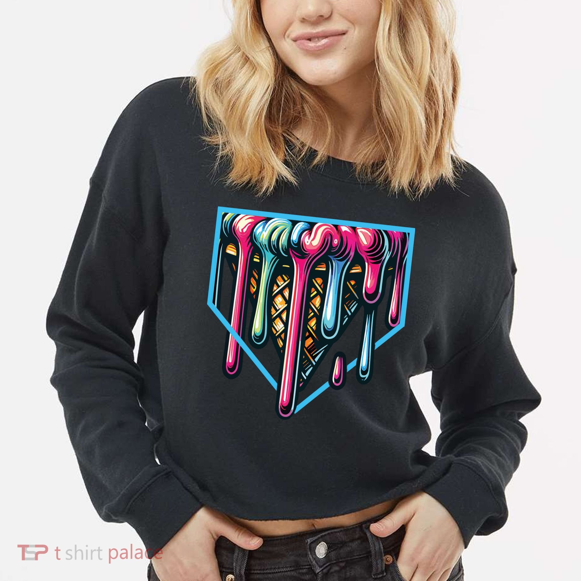 Baseball Home Social Club For Boy Ice Cream Drip Cropped Pullover Crew