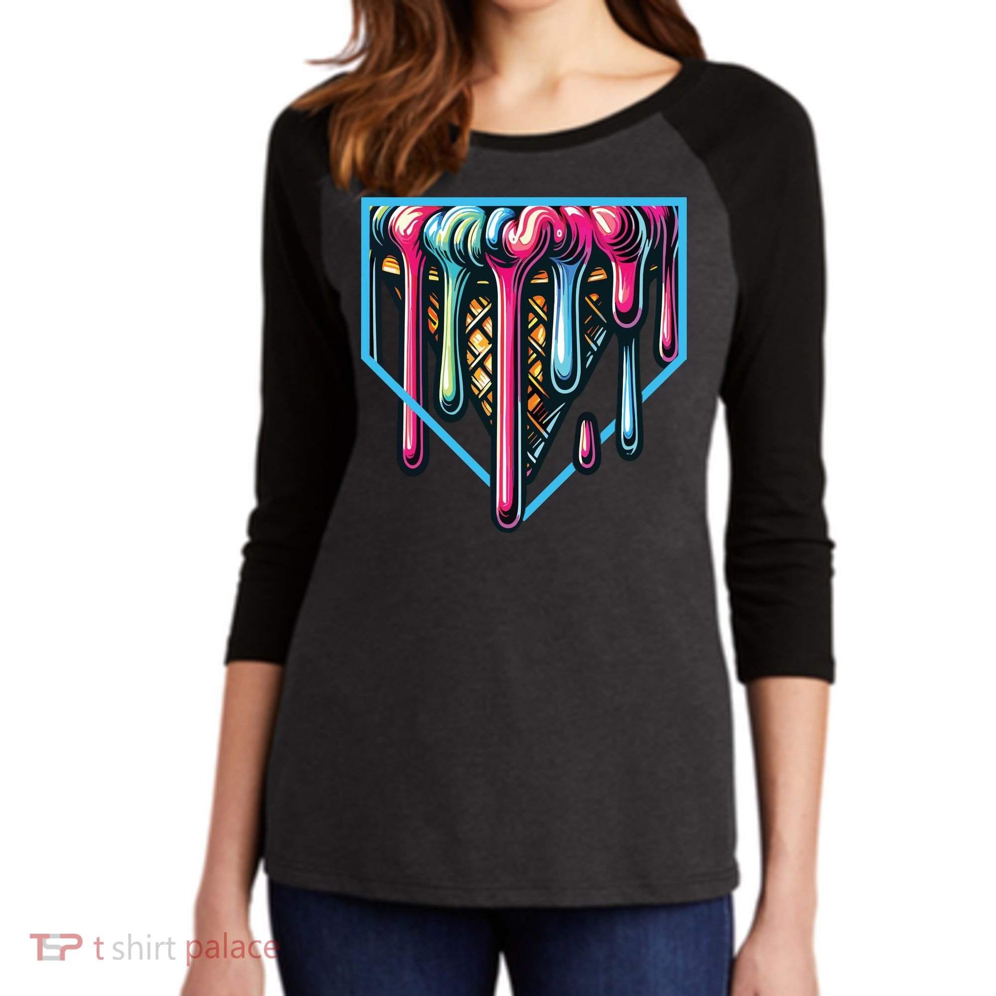Baseball Home Social Club For Boy Ice Cream Drip Women's Tri-Blend 3/4-Sleeve Raglan Shirt