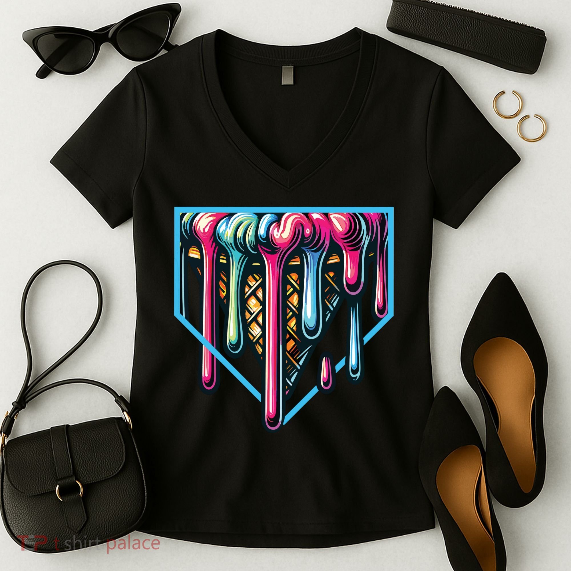 Baseball Home Social Club For Boy Ice Cream Drip Women's V-Neck T-Shirt