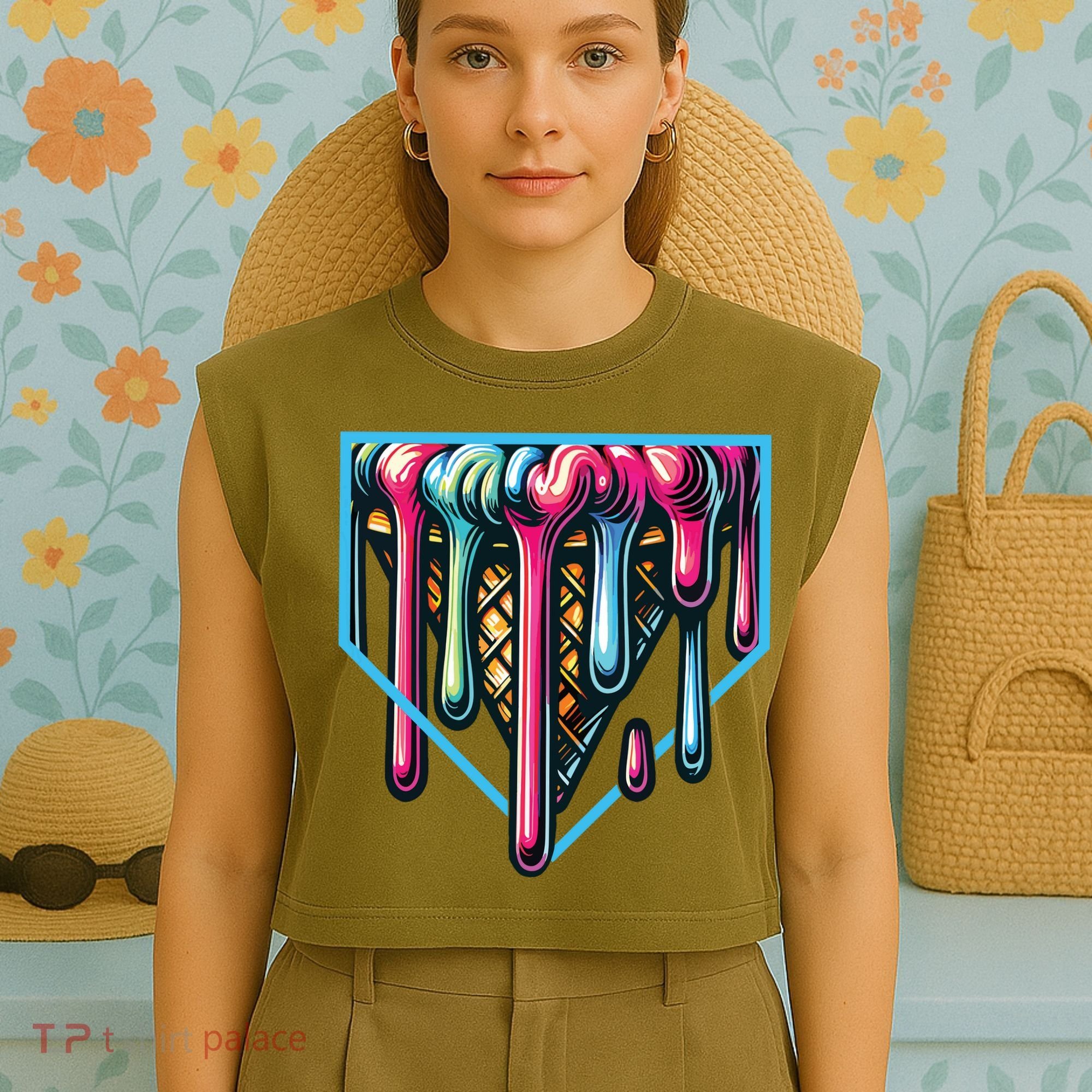 Baseball Home Social Club For Boy Ice Cream Drip Garment-Dyed Women's Muscle Tee