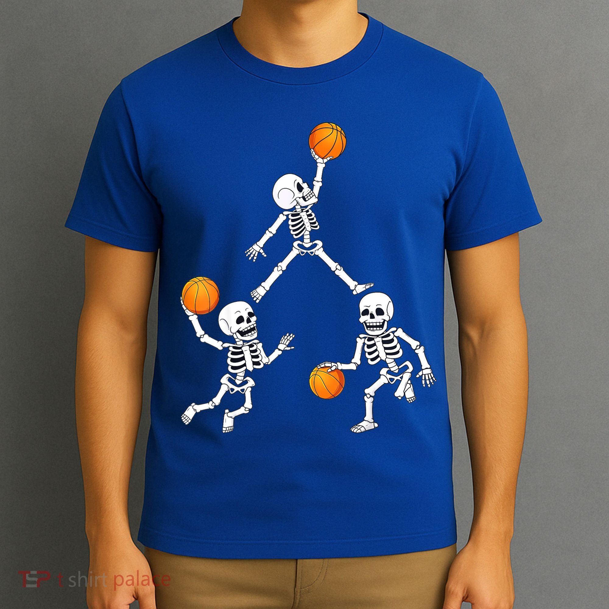 Basketball Halloween Skeleton Dunking Dribble Boys Teen T-Shirt