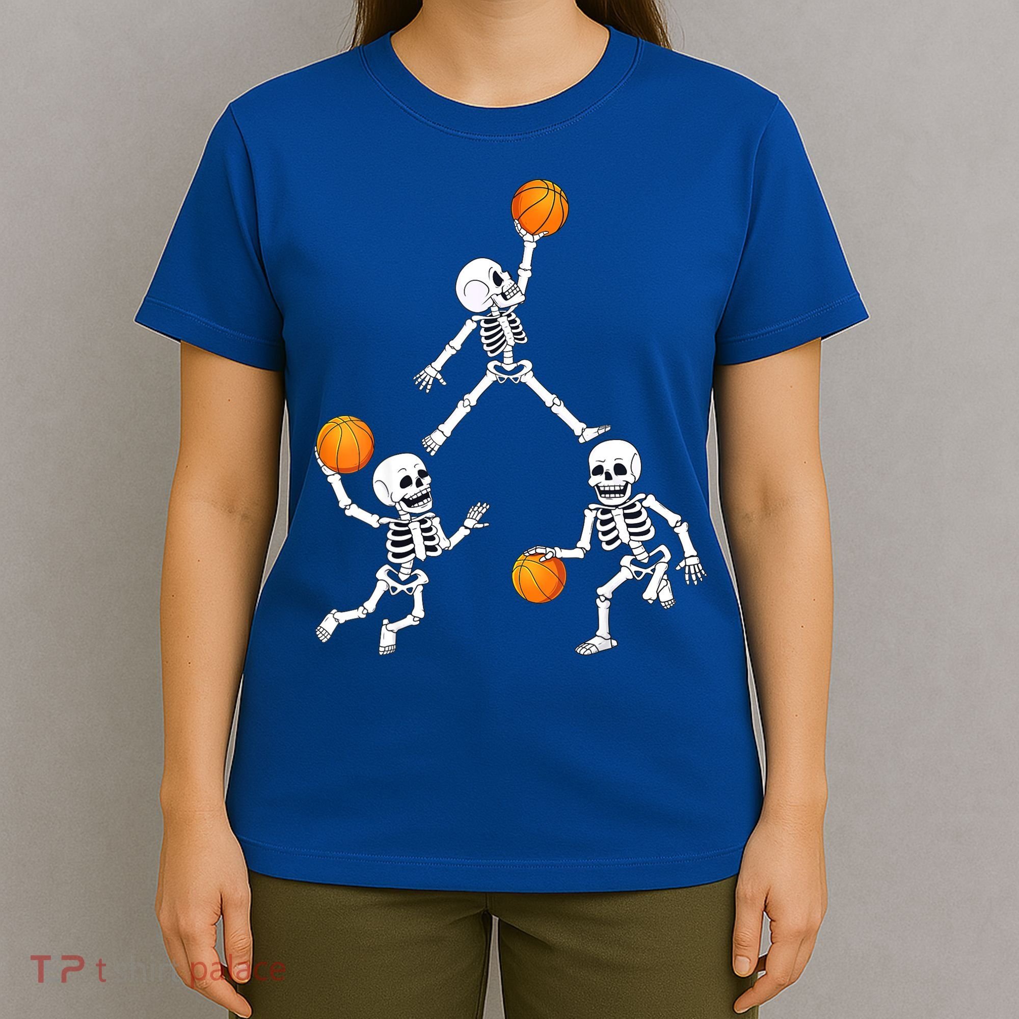 Basketball Halloween Skeleton Dunking Dribble Boys Teen T-Shirt