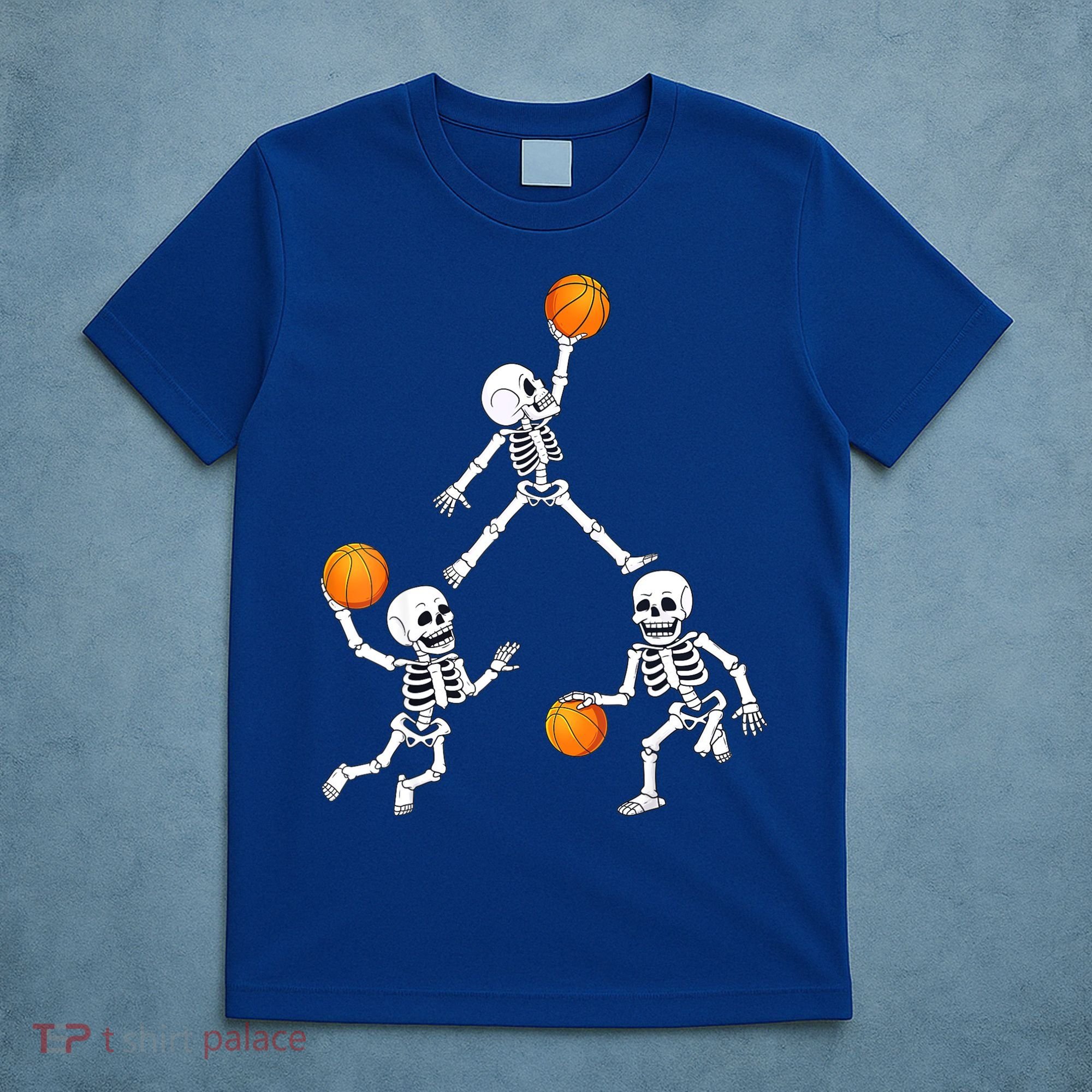 Basketball Halloween Skeleton Dunking Dribble Boys Teen T-Shirt