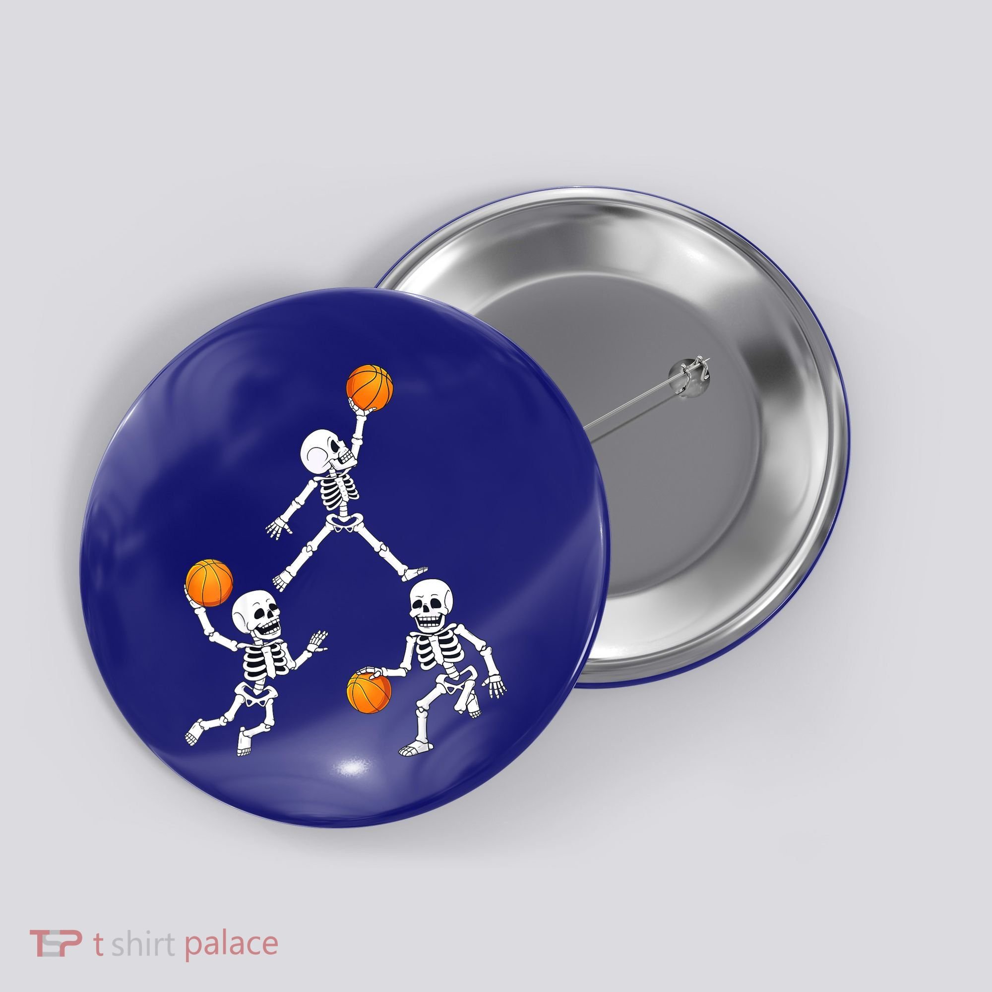Basketball Halloween Skeleton Dunking Dribble Boys Teen Button