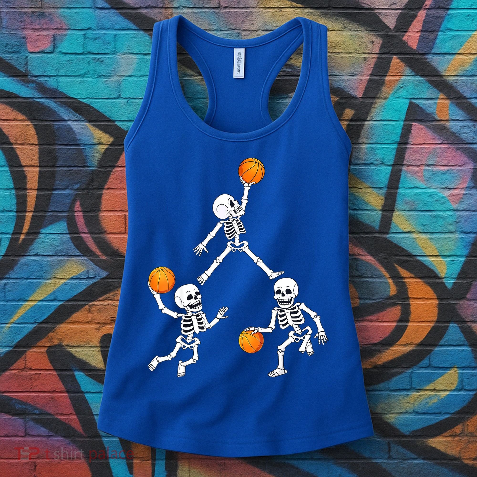Basketball Halloween Skeleton Dunking Dribble Boys Teen Women's Tank Top
