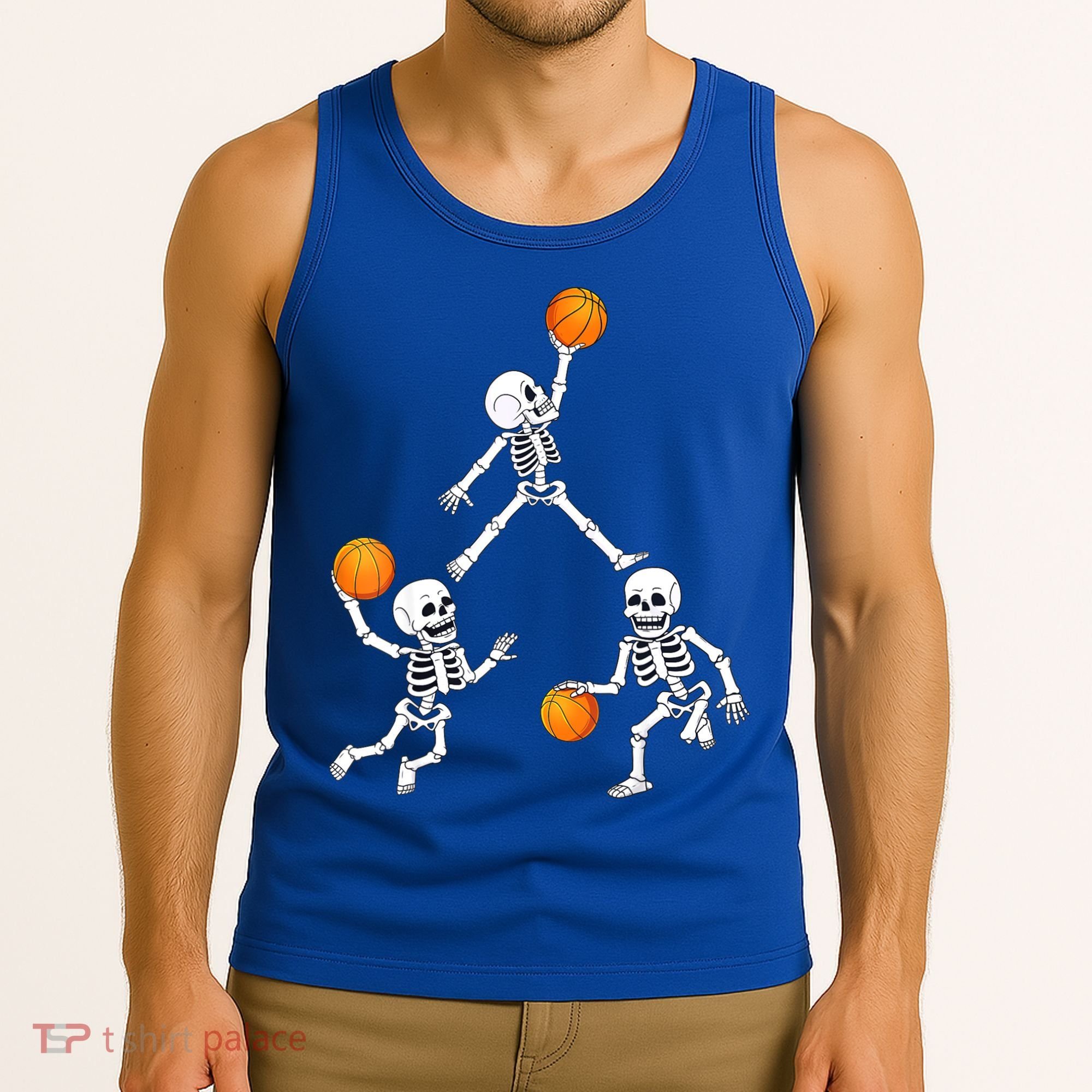 Basketball Halloween Skeleton Dunking Dribble Boys Teen Tank Top