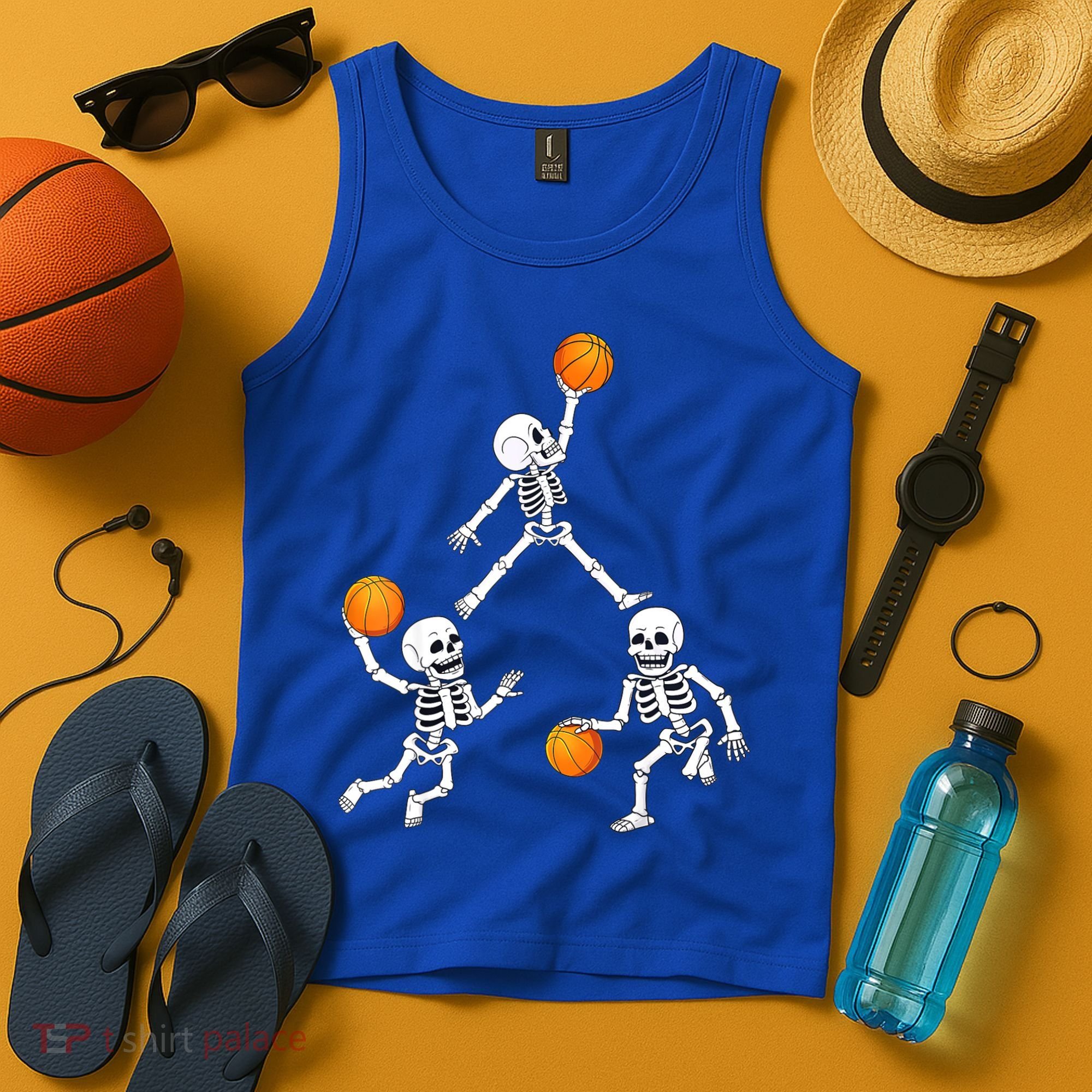Basketball Halloween Skeleton Dunking Dribble Boys Teen Tank Top