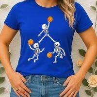 Basketball Halloween Skeleton Dunking Dribble Boys Teen Women's T-Shirt thumb 2