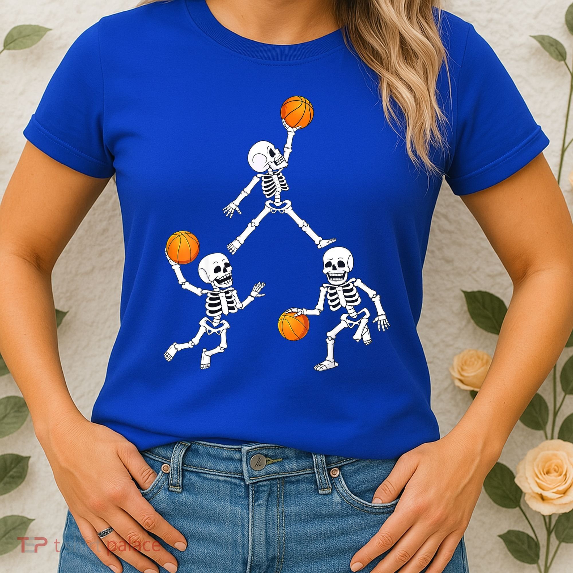 Basketball Halloween Skeleton Dunking Dribble Boys Teen Women's T-Shirt