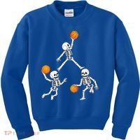 Basketball Halloween Skeleton Dunking Dribble Boys Teen Kids Sweatshirt thumb 0
