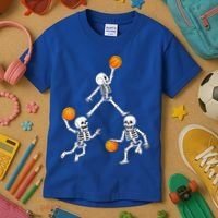Basketball Halloween Skeleton Dunking Dribble Boys Teen Kids T-Shirt thumb 3