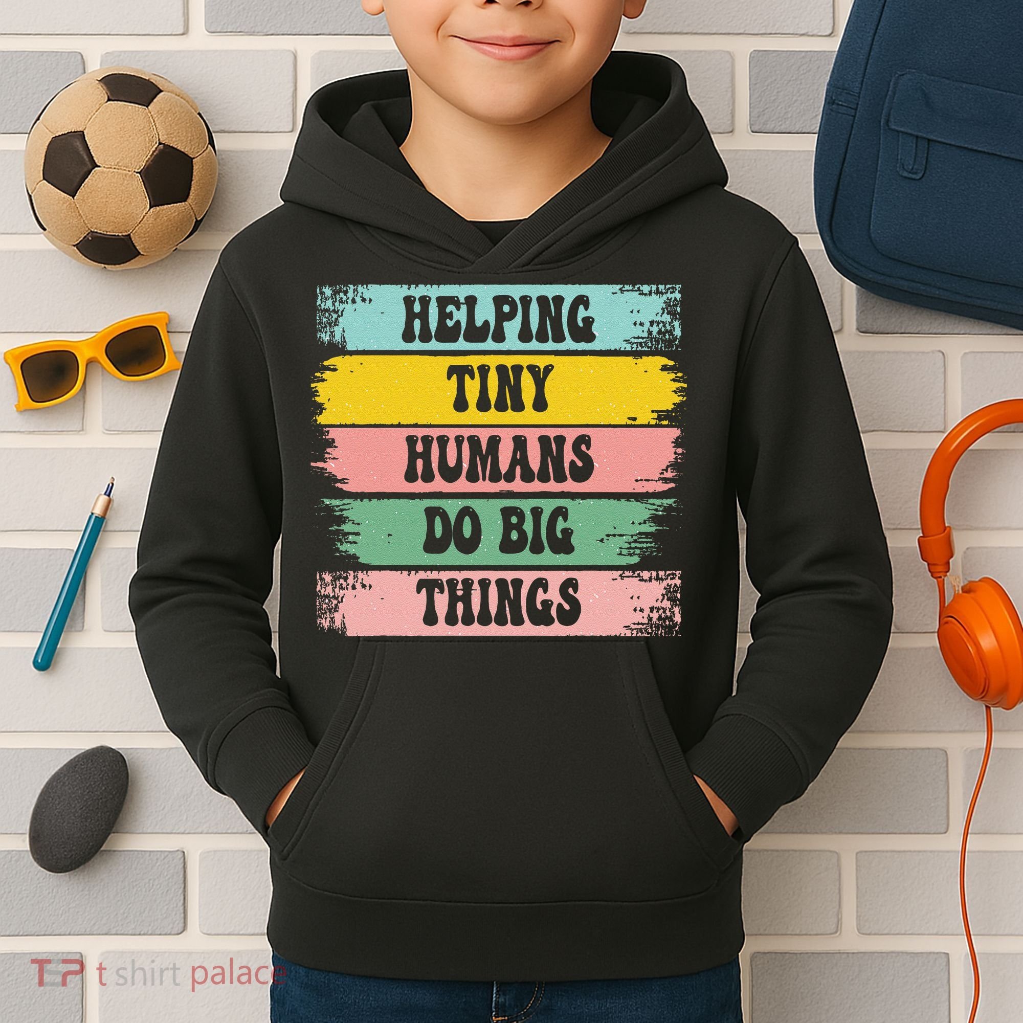 Brushstroke Helping Tiny Humans Do Big Things Speed Teacher Kids Hoodie