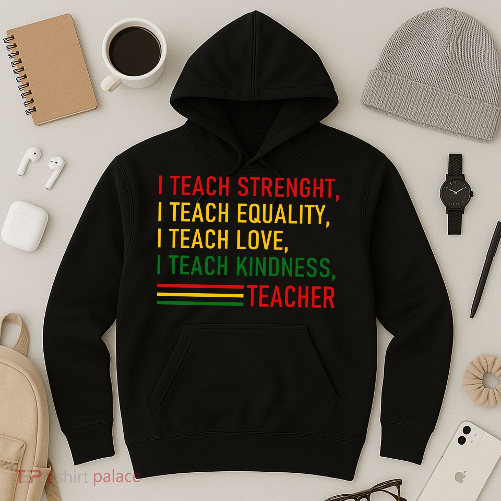 Black History Teacher Teach Strenght Equality Love Kindness Hoodie
